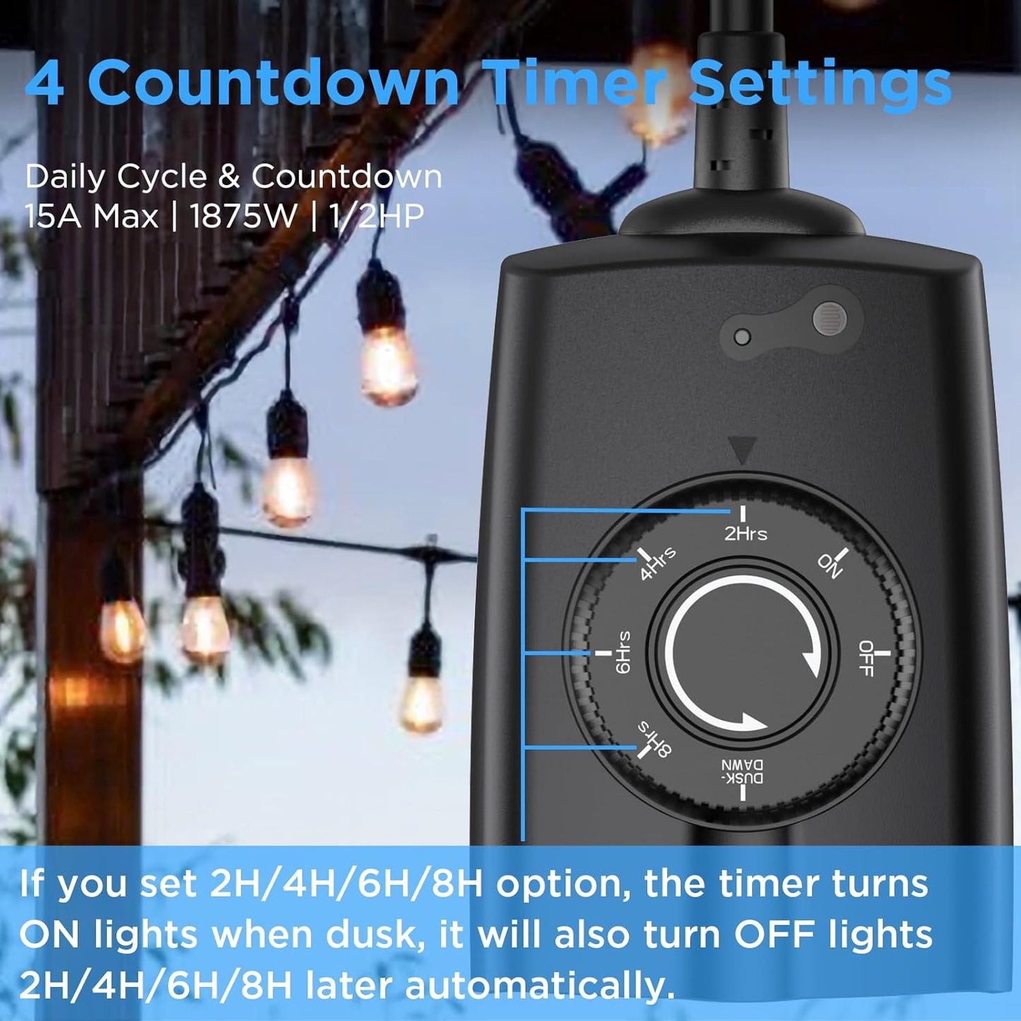 G-ELEK Outdoor Timer Outlet Waterproof, 24 Hour Outdoor Light Timer, Timers for Electrical Outlets, Ideal for Pool Pump, Christmas Lights, Heavy Duty, Grounded Outlets (Dusk to Dawn Sensor, 2 Pack)