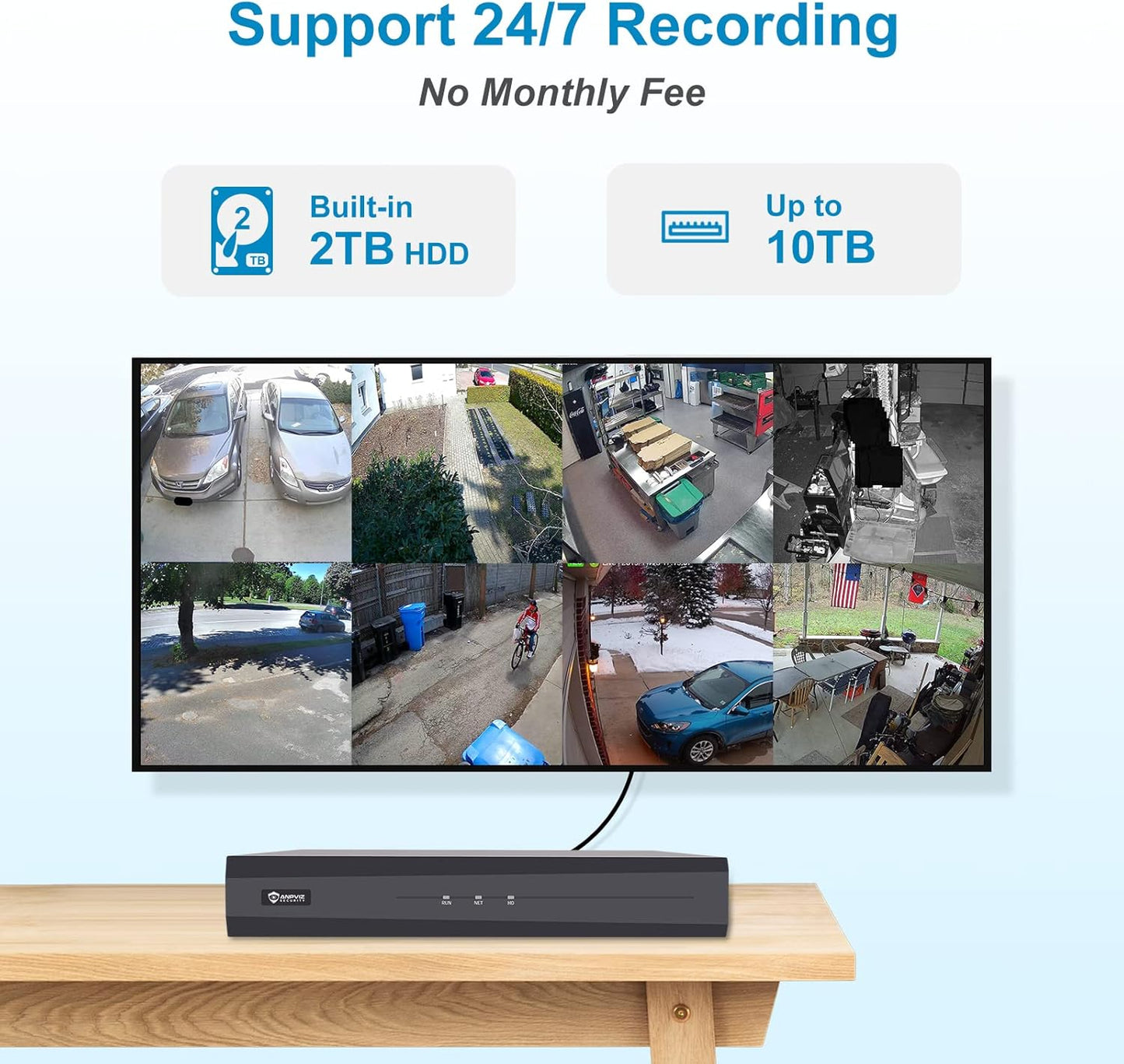 Anpviz 8CH 4K PoE Security Camera System, 6pcs 8MP Wired PoE IP Cameras with Person Vehicle Detection, Smart Dual Light Color Night Vision, 4K/8MP 8CH NVR with 2TB HDD for Business Home (U Series)