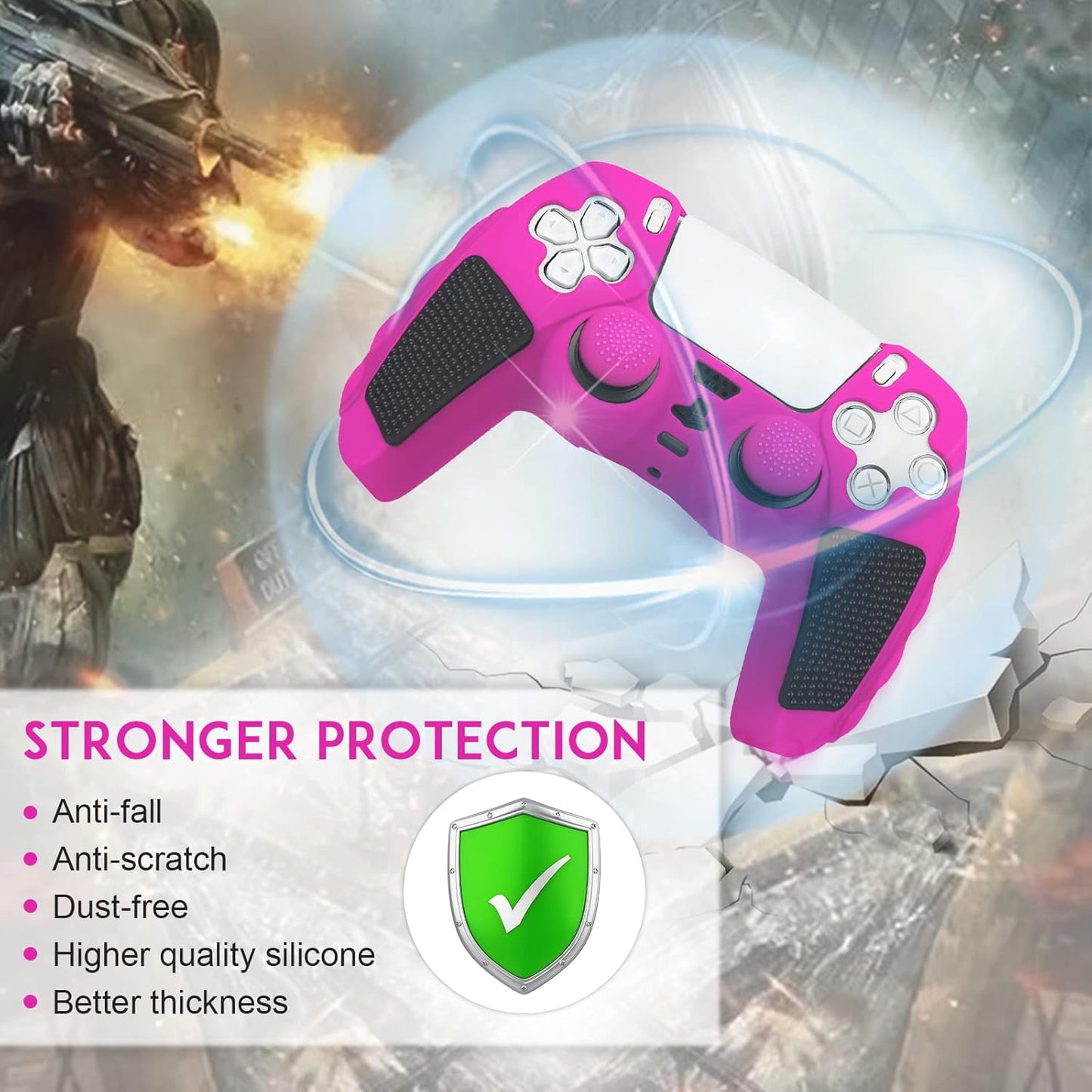 SIKEMAY Anti-Slip PS5 Controller Skin, Soft Thicken Non-Slip Studded Silicone Gel Grip Protective Cover Case for PlayStation 5 Controller Grip, 2 Pack with 8 x Thumb Grip Caps