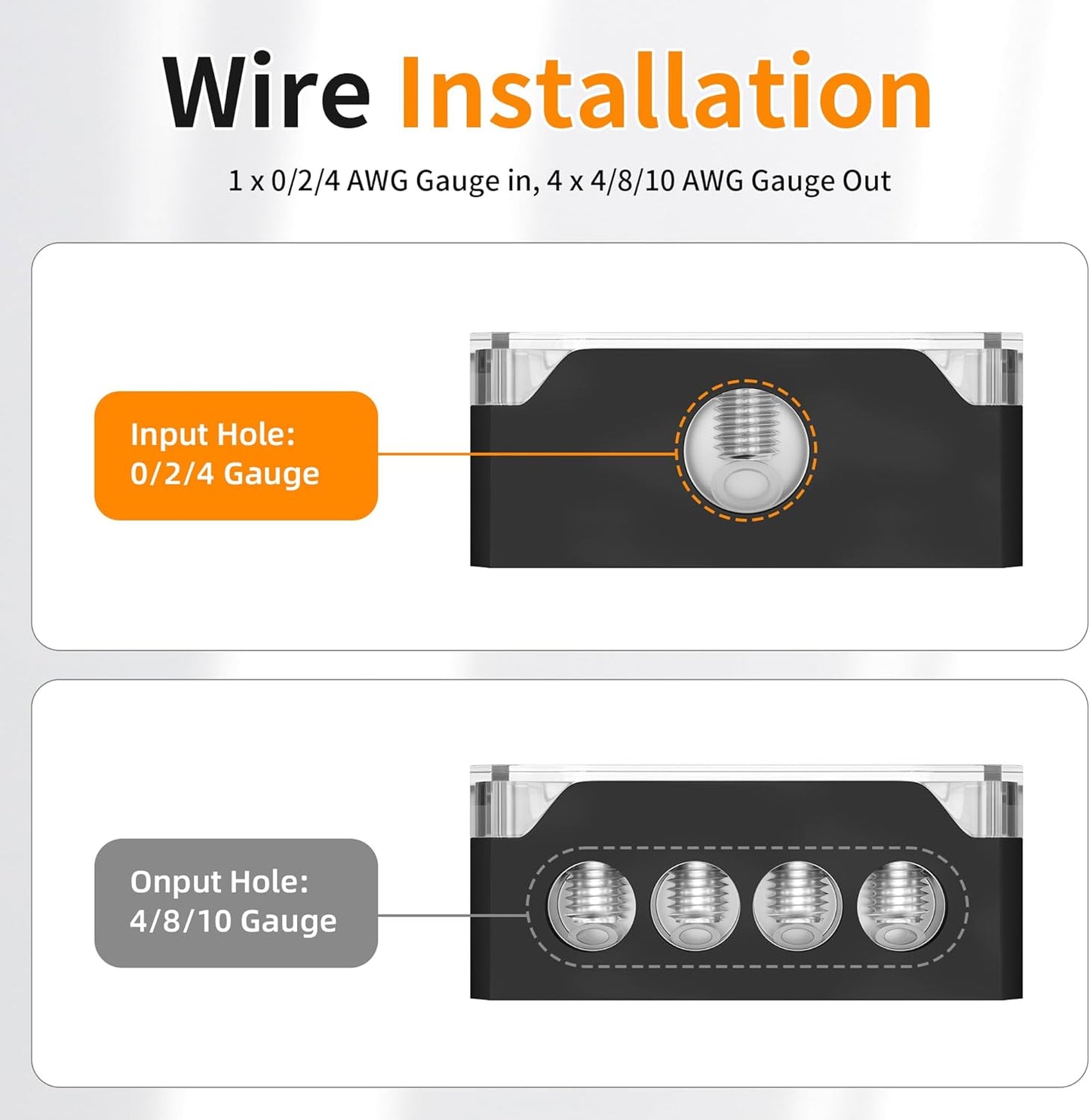 Joinfworld 4 Way Power Distribution Block Car Audio 0/2/4 Gauge Input 4/8/10 Gauge Output Amp Ground Distribution Block Splitter - 2pcs