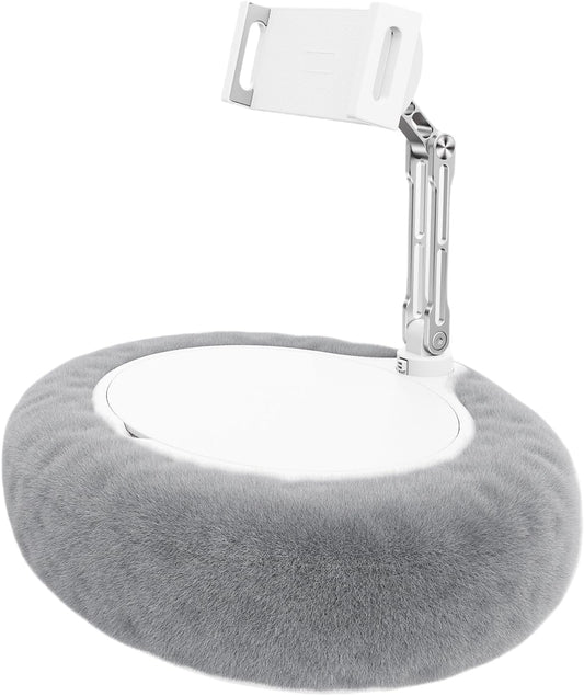 Pillow Stand Holder for Kindle Tablet iPad,Plush Mobile Phone Stand with a Snack Bowl with lid,Compatible with 4.7"-13" Phone, Tablet, iPad, iPhone, Google, Kindle, Samsung (Grey)