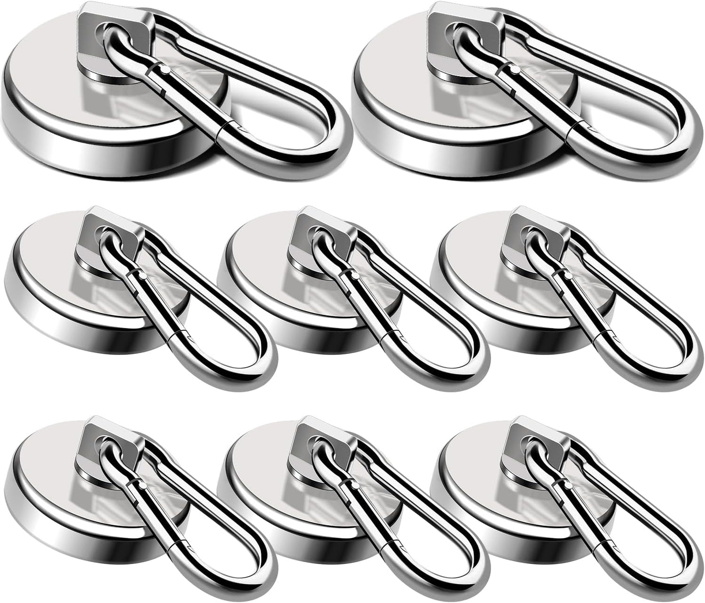 LOVIMAG Magnetic Hooks Heavy Duty, 110LBS Strong Magnetic Hooks Neodymium Magnets with Carabiner Hook, Magnet Hooks with Swivel for Grill, Hangning, Cruise, Kitchen, Garage, Refrigerator (8 Pack)
