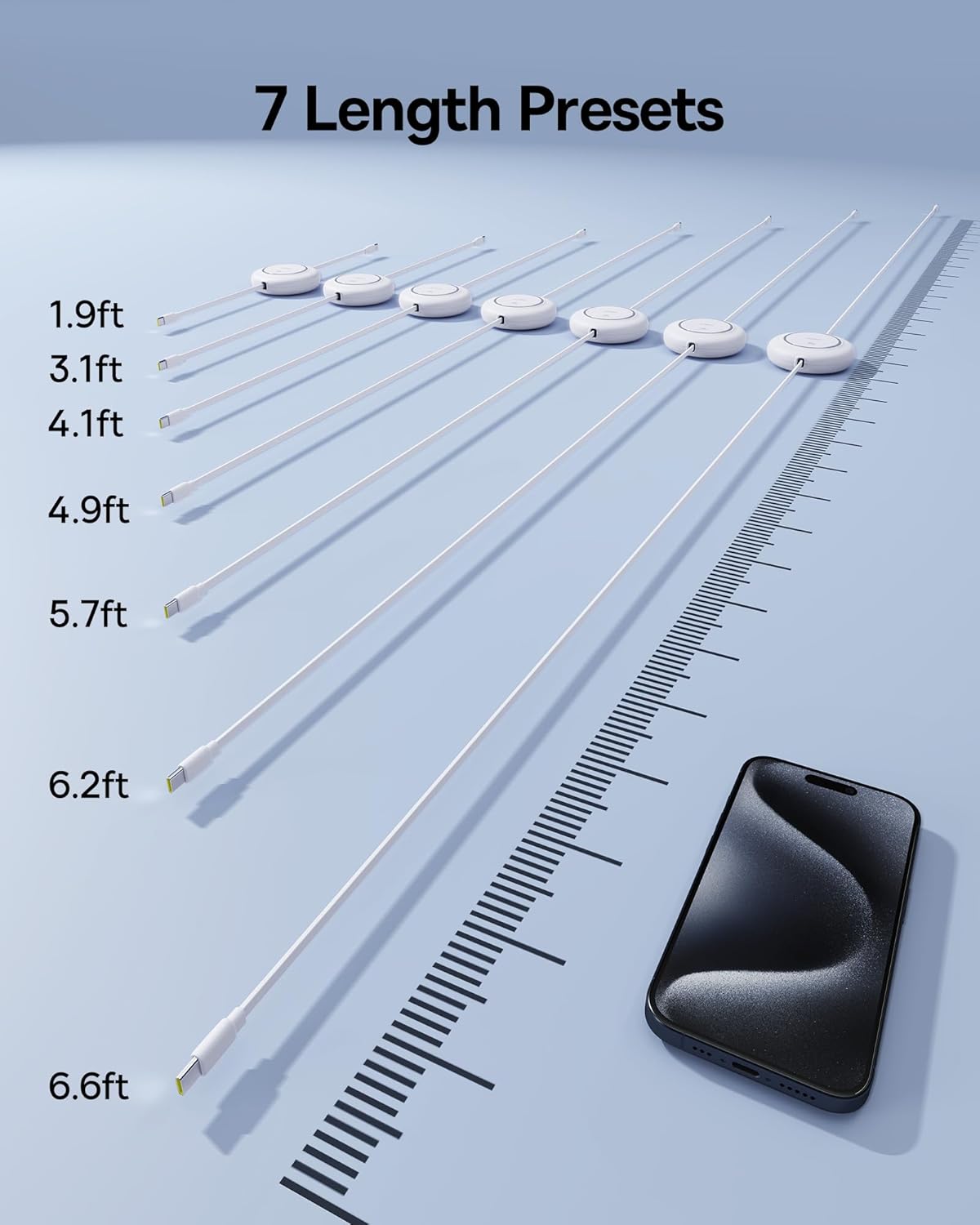 Baseus USB C to USB C Cable, 100W 6.6ft Retractable USB C Fast Charging Cable, 7-Stage Length Preset Retractable Charger Cord for iPhone 16 15 Pro Plus Pro Max, MacBook, iPad Pro, Samsung S24/S23+