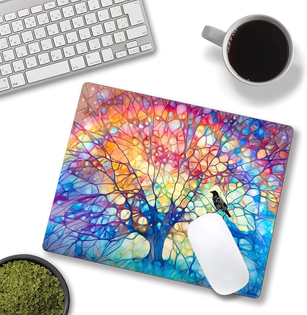 Mouse Pad, Cute Mouse Mat for Women, Square Waterproof Non-Slip Rubber Base Computer MousePads for Desk Office Laptop, Tree of Life
