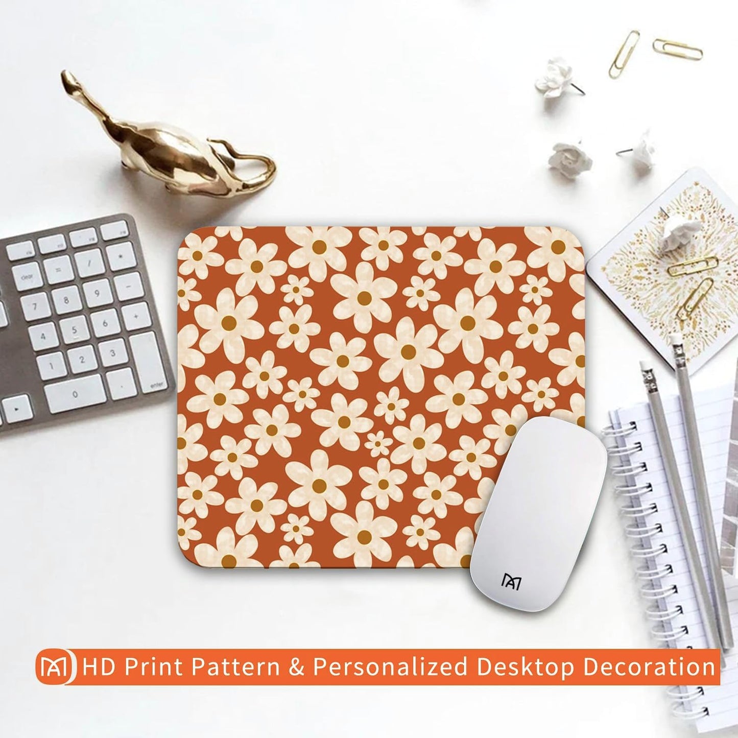 Square Mouse Pad Cute Flowers, Personalized Premium-Textured Custom Mouse Mat Design, Washable Mousepad Cloth, Non-Slip Rubber Base Computer Mouse Pads for Wireless Mouse