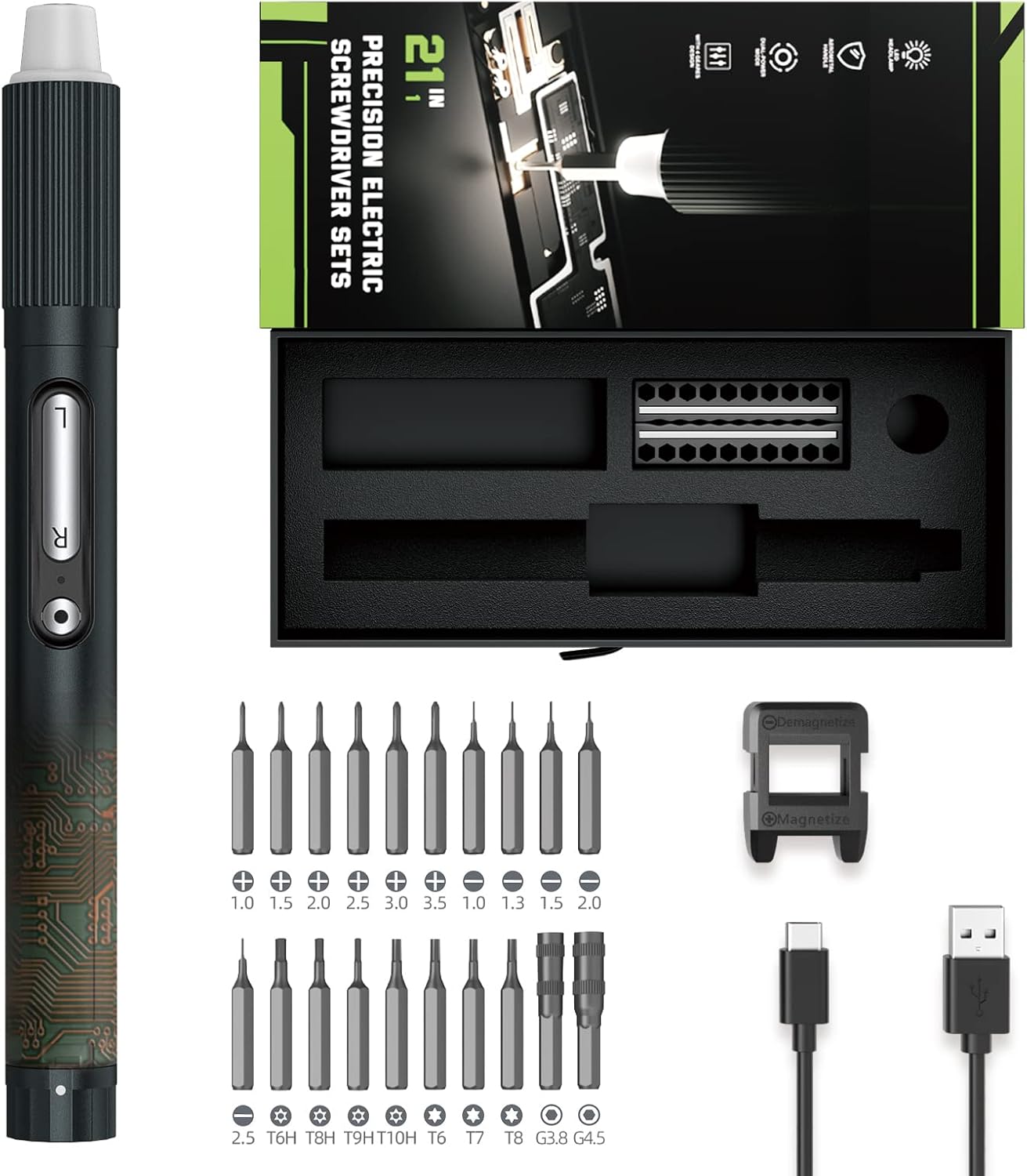 Mini Electric Screwdriver,JAKEMY Adjustable Torque Power Screwdriver Dual-mode Cordless Magnetic Precision Torx Screwdriver Bit Repair Tool kit USB Rechargeable with LED light for Electronics Consoles