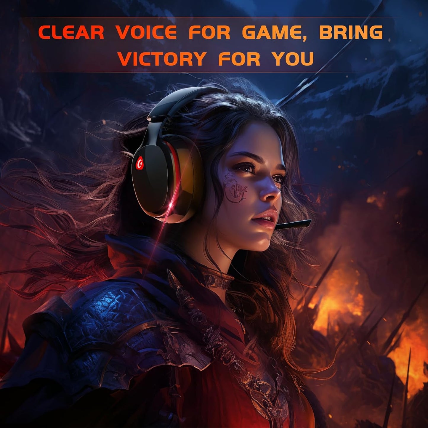 2.4GHz Wireless Gaming Headset for PS5, PS4 Fortnite & Call of Duty/FPS Gamers, PC, Nintendo Switch, Bluetooth 5.3 Gaming Headphones with Mic, Stereo Sound, Red Light -BlackRed