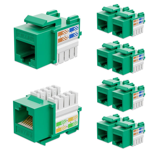 iwillink 10Gbps Cat6 Keystone Jack 10-Pack, RJ45 Keystone Jack, 90-Degree Ethernet Keystone Coupler, Punch Down Keystone Jack Adapter (Green)