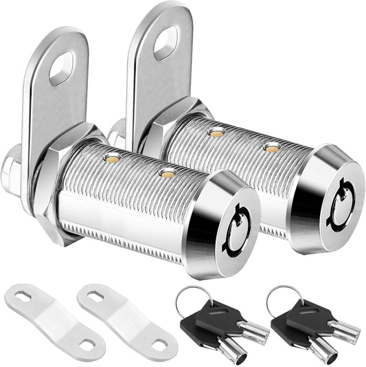 PTEROMY 2 Pack Cabinet Locks with Keys, Heavy Duty Tubular Cam Lock for RV Compartment Storage, Full Set (Chrome, 1-1/2'', 2 Pack)