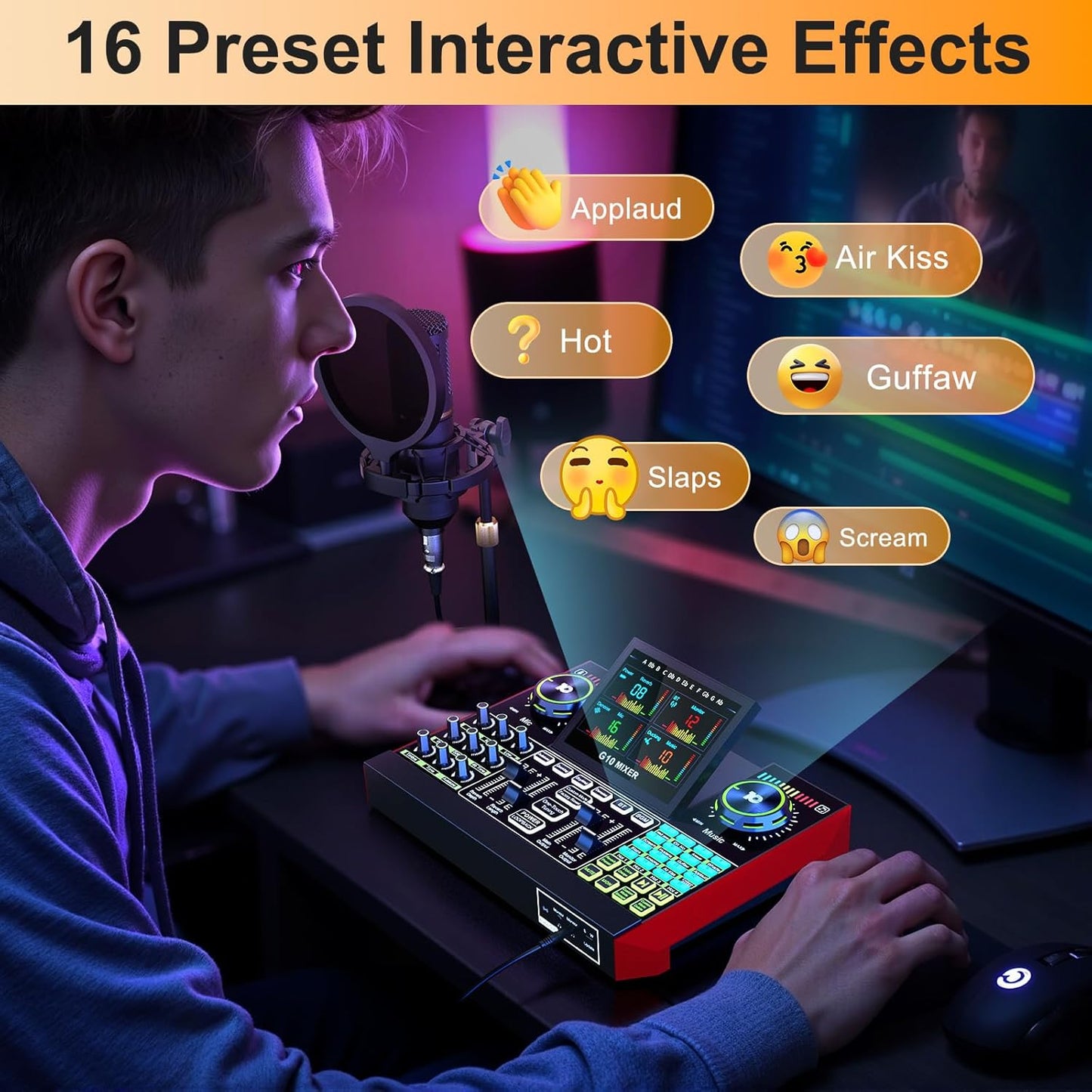 Podcast Microphone Bundle with Live Sound Card Audio Mixer, Podcast Equipment Bundle with 3.5mm BM800 Microphone for Pc/Youtube Live Streaming Singing Gaming, Sound Board with Voice Changer, Denoise