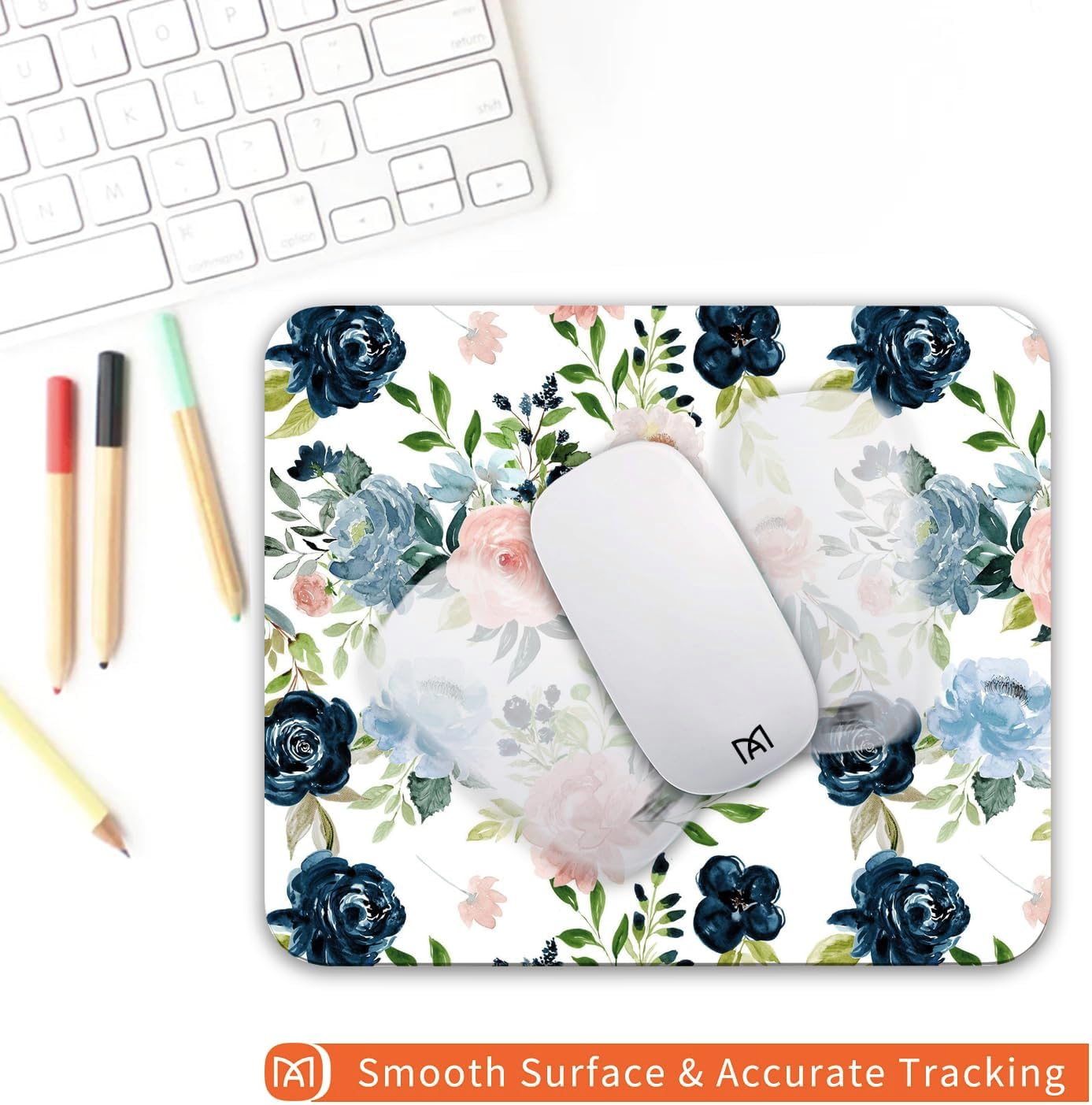 Square Mouse Pad Pretty Flowers, Personalized Premium-Textured Custom Mouse Mat Design, Washable Mousepad Cloth, Non-Slip Rubber Base Computer Mouse Pads for Wireless Mouse