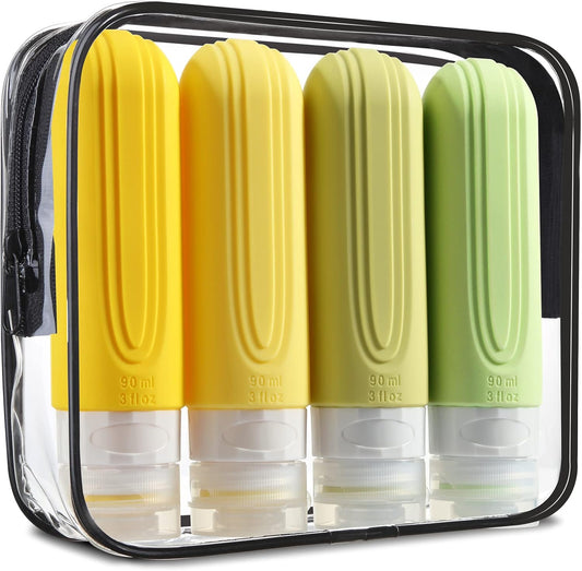 Travel Bottles for Toiletries, Tsa Approved 3oz Travel Size Containers BPA Free Leak Proof Refillable Liquid Silicone Squeezable Travel Accessories for Shampoo Conditioner Lotion (4 Pack)