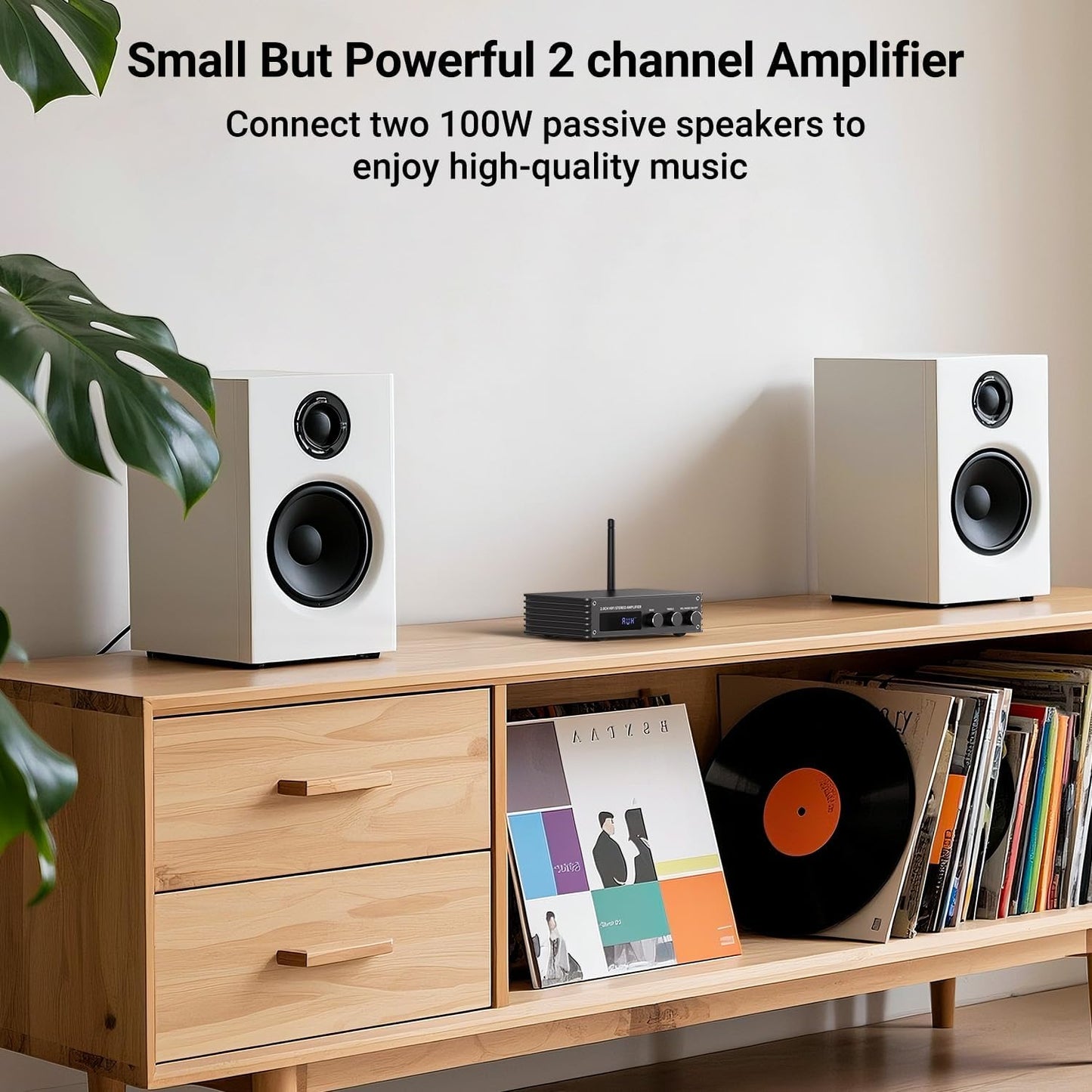 Inwa Bluetooth Audio Stereo Amplifier, 200W Dual Channel Mini Hi-Fi Stereo Receiver, 2.0CH Power Amp w/HDMI(ARC), Opt, Coax, USB, RCA for Home Speakers 100W x 2 with LED Display, Bass/Treble Control