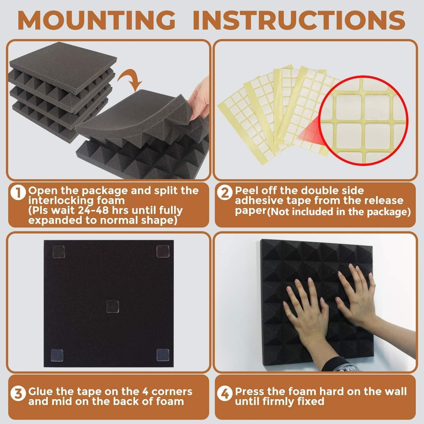 Acoustic Panels - 12 Pack 12x12x2 Inches Black Pyramid Acoustic Foam, Fire-Proofed Soundproof Wall Panels, 25kg/cbm Sound Proof Foam Panels ， Sound Panels for Recording Studio and Music Room