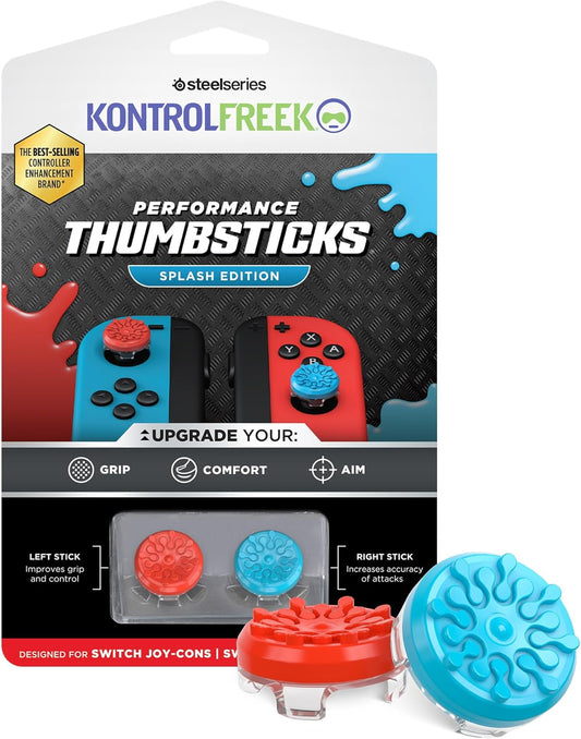KontrolFreek Splash Performance Thumbsticks for Nintendo Switch Joy-Con Controller | Concave | Blue/Red