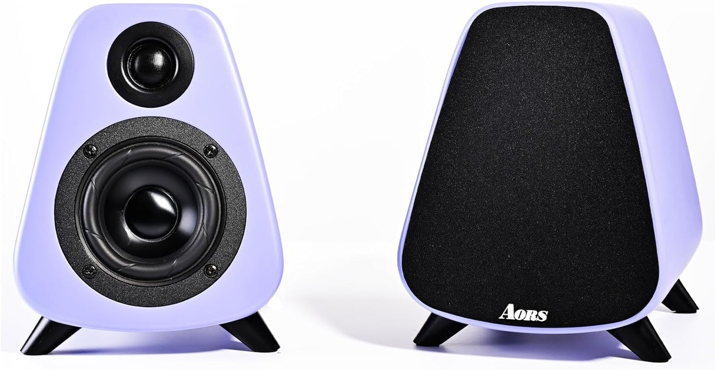 AS31 Active Bookshelf Speakers Bluetooth -2.0 Powered Speaker Stereo Computer Speakers for Desktop pc ，Monitor Speakers 80WRMS/3inch Bass RCA/Optic Inputs, Wooden Compact (Violet)