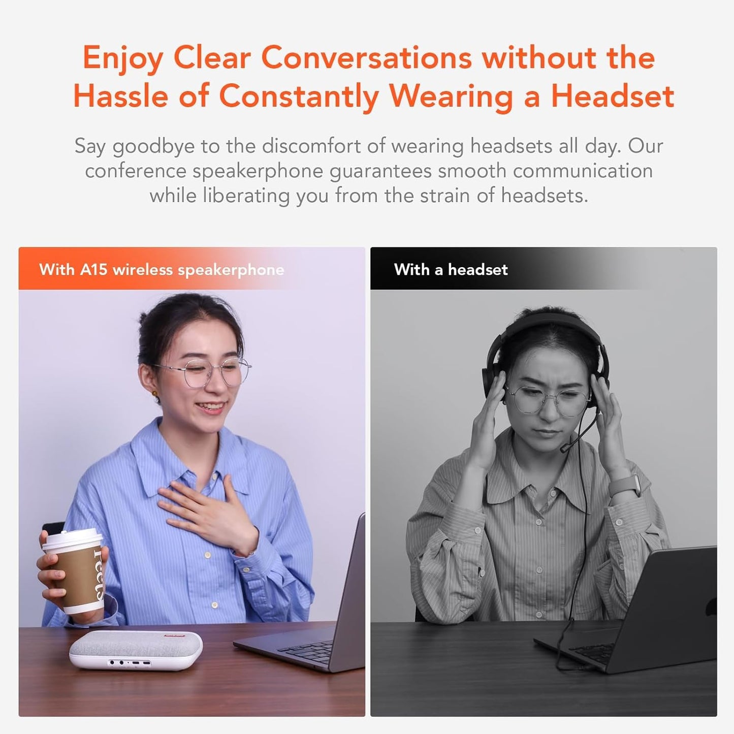 NUROUM A15 Bluetooth Conference Speaker and Microphone, 360° Voice Pick up & Noise Canceling Computer Speakerphone with 4 MEMS Mics, Daisy Chain, w/Dongle, USB Plug & Play