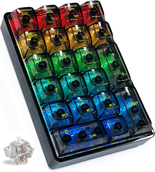 SOLAKAKA K21 RGB Backlit Tri-Mode Transparent Wireless Mechanical Number Pad Supports 3 BT/2.4GHz/Type C Wired,Hot Swappable 21 Keys Mechanical Numpad with Transparent Keycaps Black