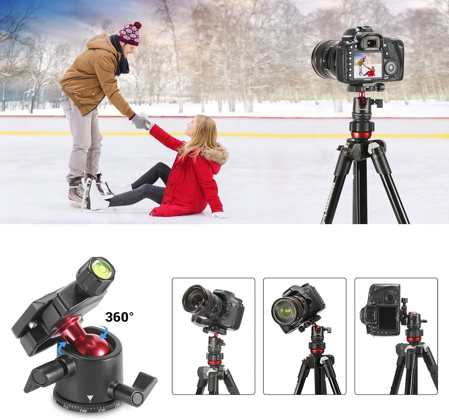SmallRig Mini Ball Head, Tripod Head Camera 360° Panoramic with 1/4" Screw 3/8" Thread Mount and Quick Release Plate Metal Ball Joint for Monopod, DSLR, Phone, Gopro, Max Load 4.4lbs/2kg - BUT2665