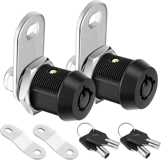 PTEROMY 2 Pack Cabinet Lock with Keys, 5/8'' Heavy Duty Tubular Cam Lock for RV Compartment Storage Locks, Full Set of RV Cam Locks (Black, 5/8'', 2 Pack)