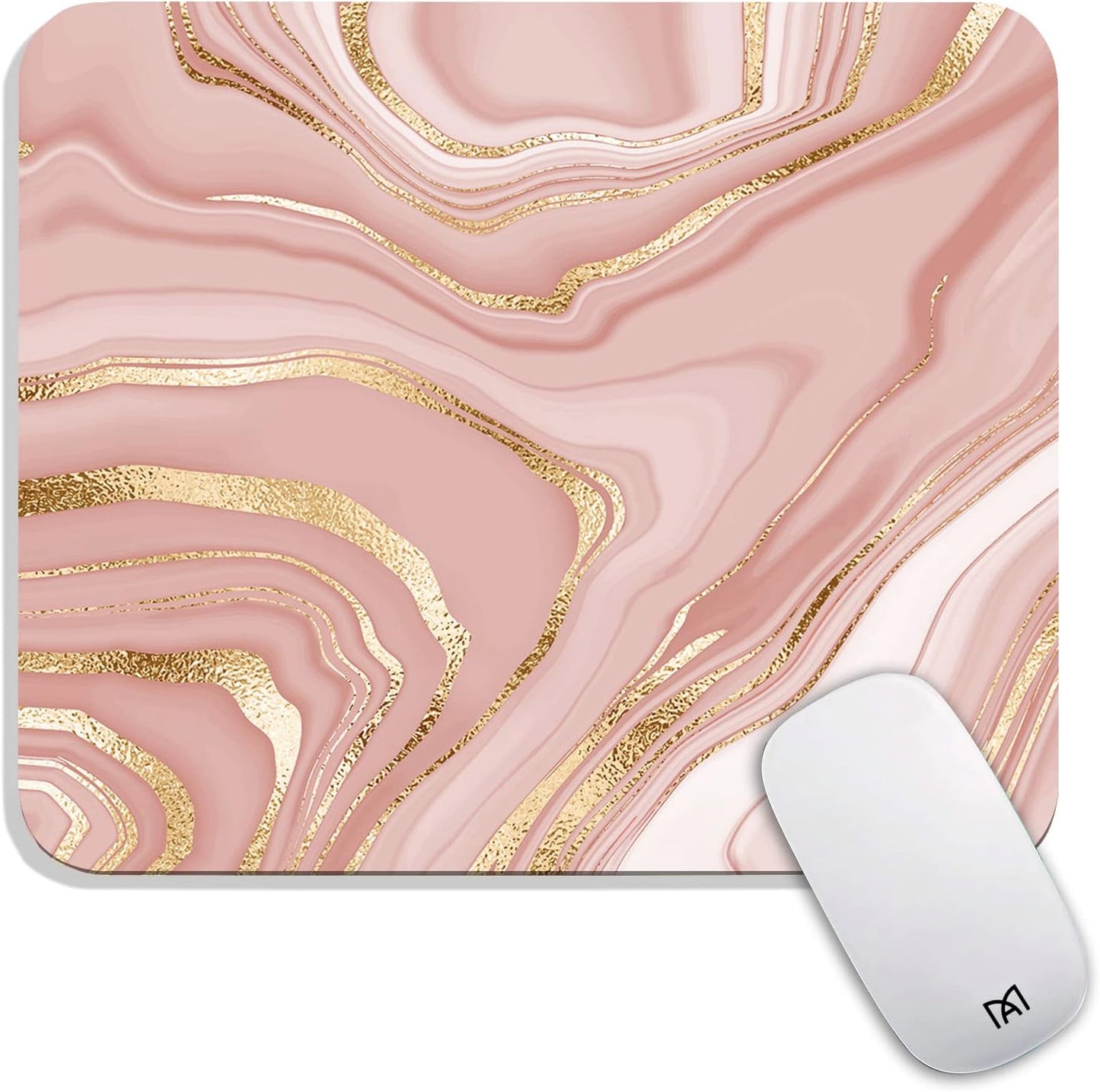 Square Mouse Pad Pink Gold,Personalized Premium-Textured Custom Mouse Mat Design,Washable Mousepad Cloth,Non-Slip Rubber Base Computer Mouse Pads for Wireless Mouse