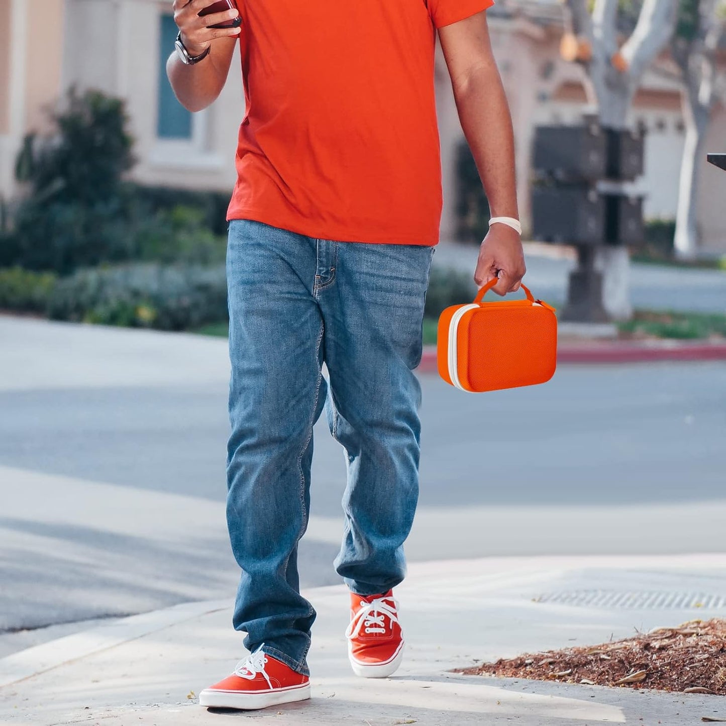 Case Compatible with Phomemo M110 Label Maker - Portable Mini Bluetooth Thermal Label Maker Carrying Storage Bag for Printer Labels, USB Cable and Accessories (Box Only) - Orange