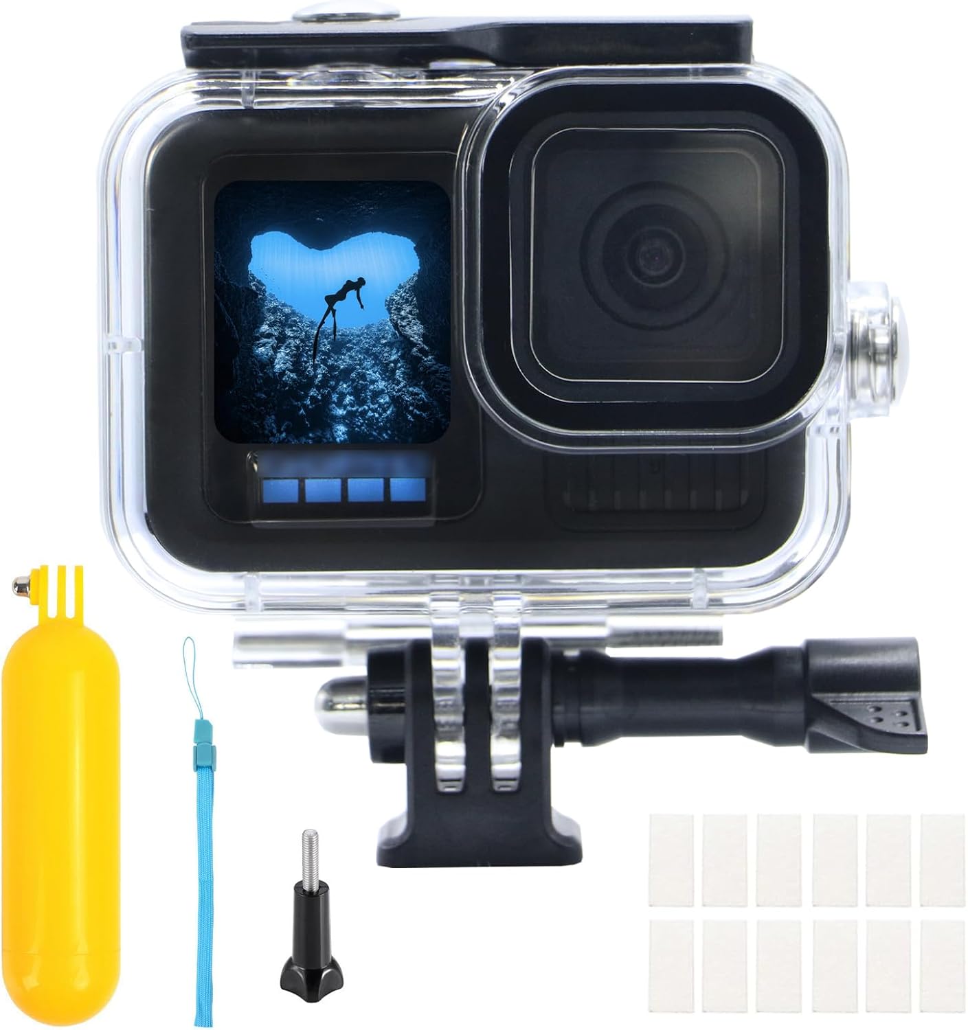 Waterproof Case for Go Pro Hero 13/Hero12 /Hero11 /Hero10 /Hero9 Black, Protective Underwater Diving Housing with Dive Kit Accessories for Hero13/12/11/10/9 Black Action Camera