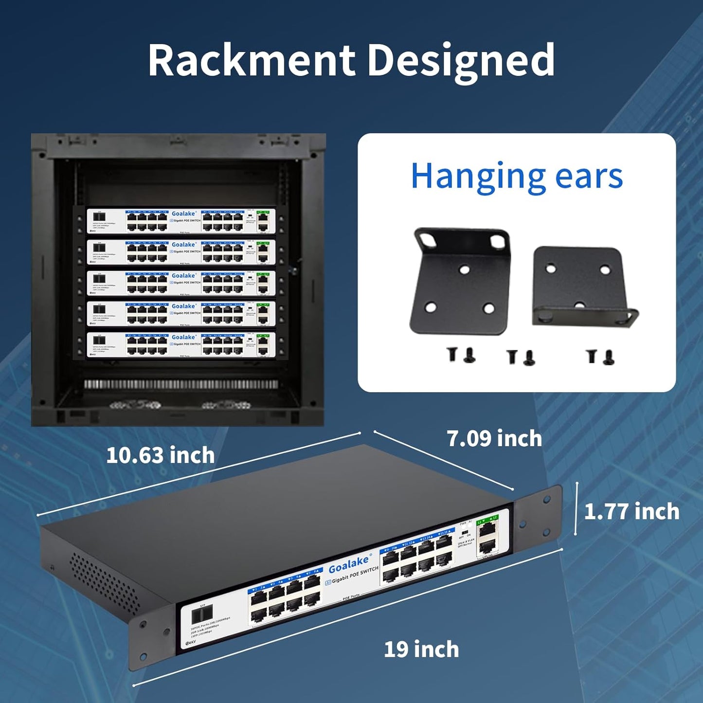 PoE Switch with 16 Gigabit PoE+ @240W Built-in Power, 2 Uplink Gigabit Port + 1 Combo SFP Slots, IEEE802.3af/at, Metal Casing, VLAN Mode, AI Function, Plug & Play Rack-mountable