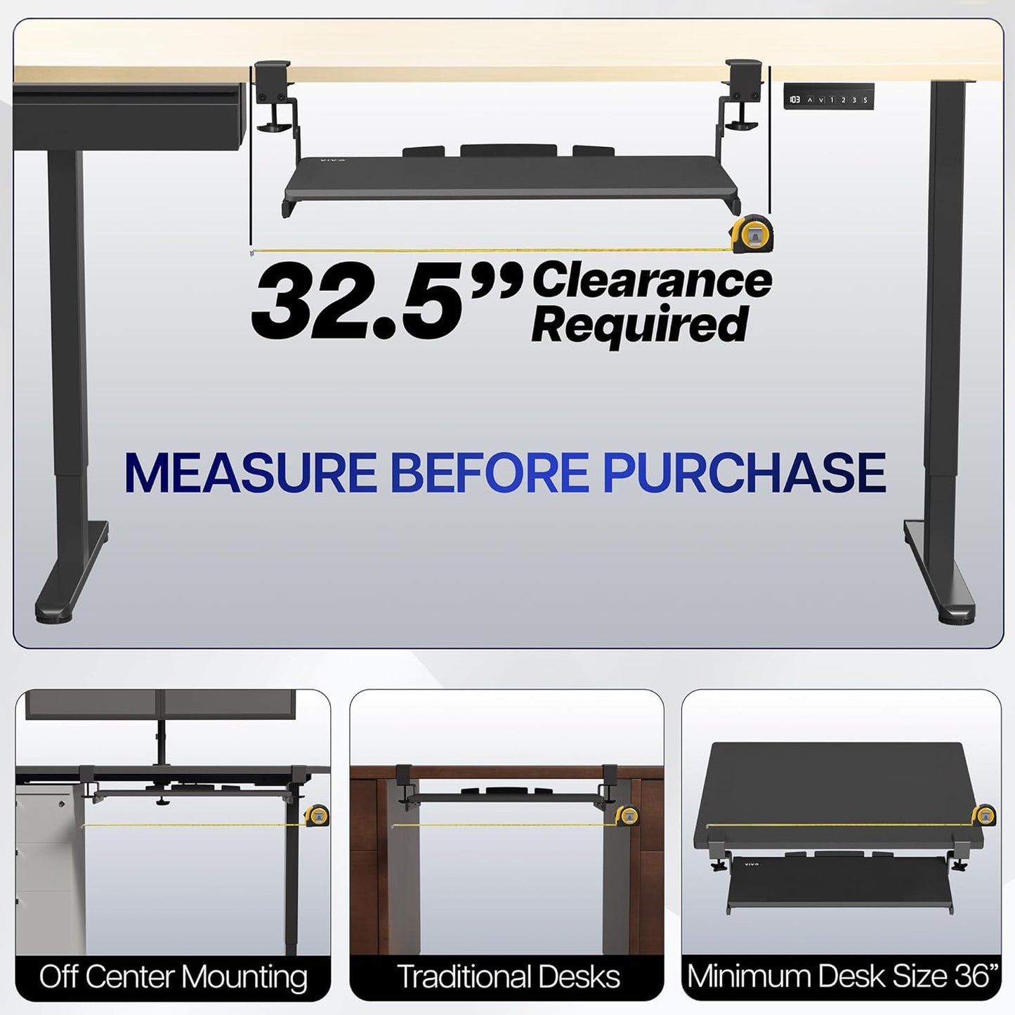 VIVO Large Height Adjustable Under Desk Keyboard Tray, C-clamp Mount System, 27 (33 Including Clamps) x 11 inch Slide-Out Platform Computer Drawer for Typing, Dark Walnut, MOUNT-KB05HD