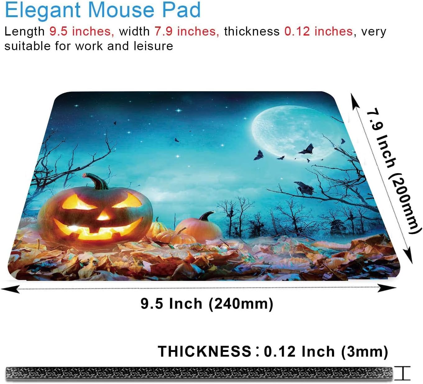 Halloween Mouse Pad,Pumpkin Glowing at Moonlight in The Spooky Forest Mouse Pad,Mouse Mat Square Waterproof Mouse Pad Non-Slip Rubber Base Mousepad for Office Laptop, 9.5"x7.9"x0.12" Inch
