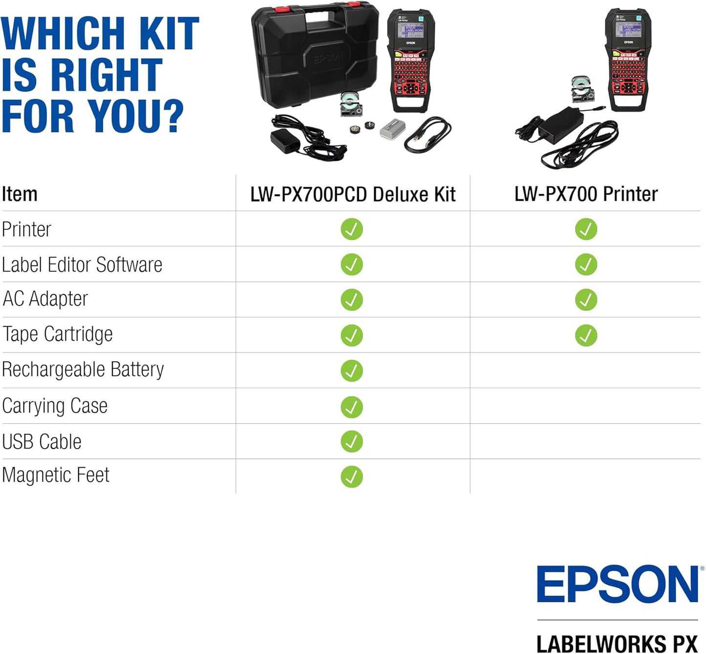 LABELWORKS Epson LW-PX700 Industrial Label Maker Kit - Compatible with Large Variety of Tape Types, Portable Handheld Label Printer