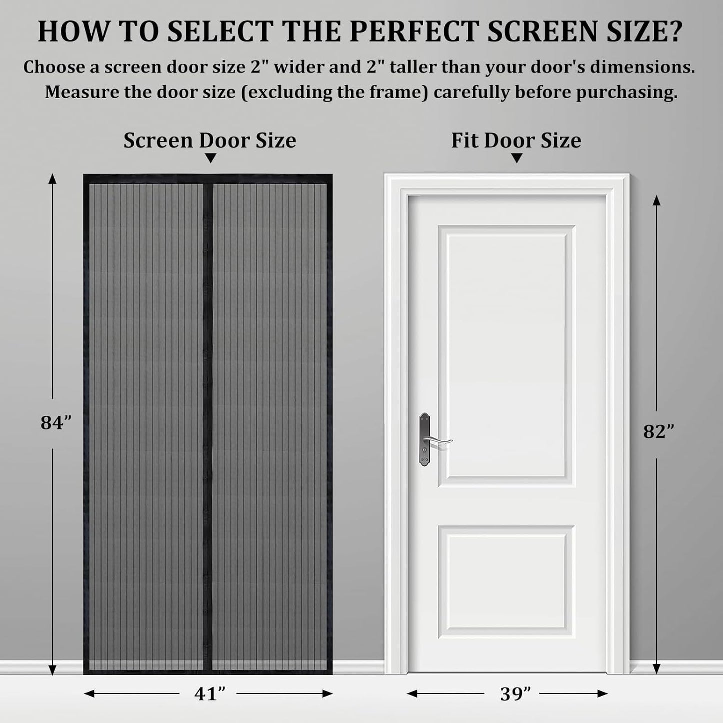 Magnetic Screen Door - Self Sealing, Heavy Duty, Hands Free Mesh Partition Keeps Bugs Out Let Breeze in- Pet and Kid Friendly - Keep Open Feature (Black, Fit Door Size 39 x 82 Inch)