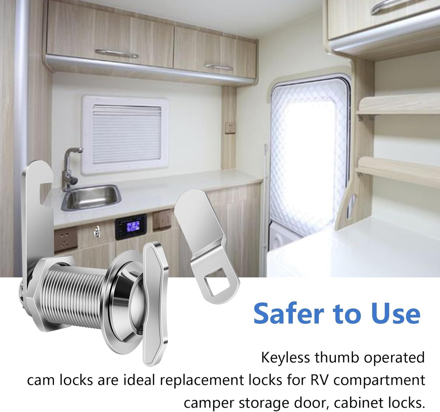 Thumb Operated Offset Cam Lock, 1-1/8” Cylinder Fits on 7/8” Max Door Thickness, Non-Locking Replacement Lock for RV Compartment Camper Storage, Cabinets,Drawers (1-1/8 Inch 3Pack)