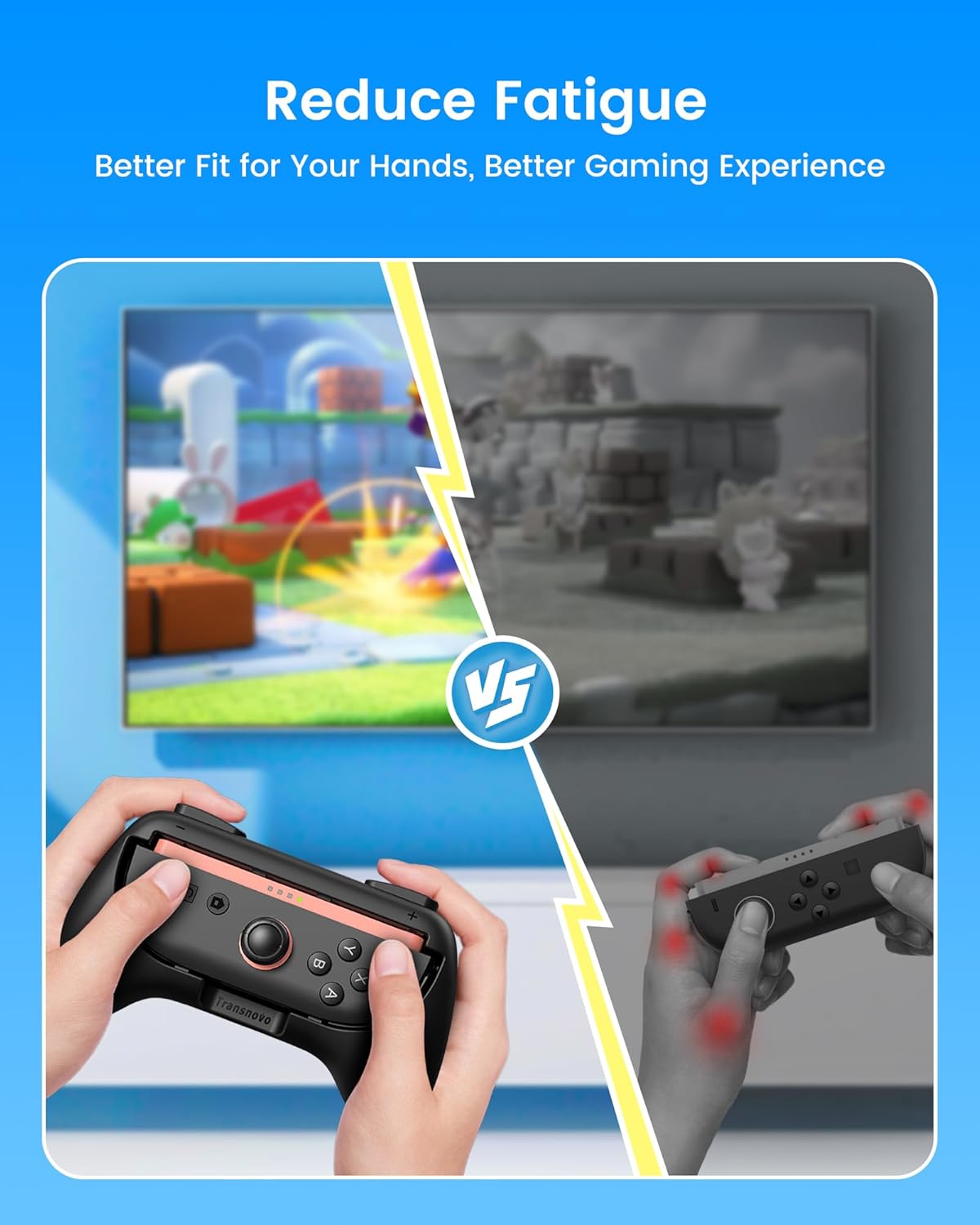 TRANSNOVO Hand Grips for Switch 2，Wear-Resistant Switch Accessories Controller Grips for JoyCon，2 Pack Comfort Handles (Black)