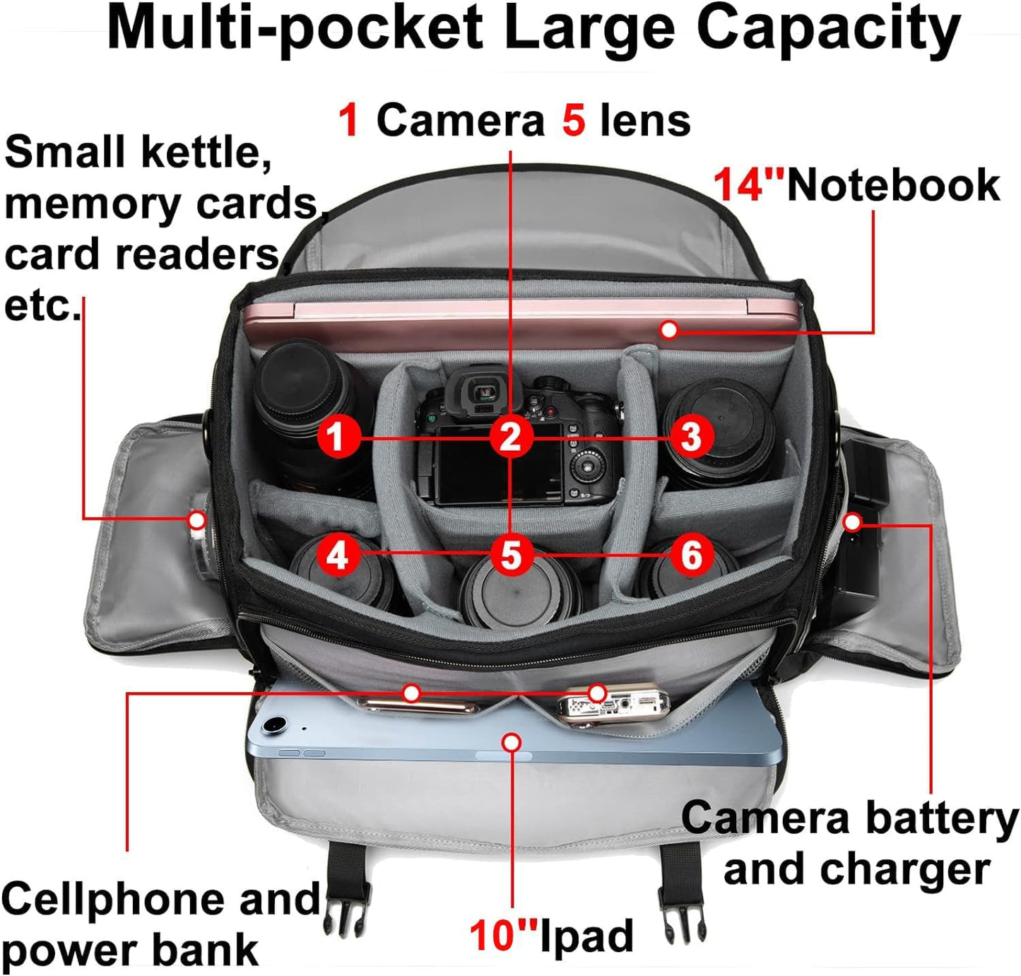 CADeN Camera Bag Case Shoulder Messenger Bag with Tripod Holder Compatible for Nikon, Canon, Sony, DSLR SLR Mirrorless Cameras Waterproof (Black, Large)