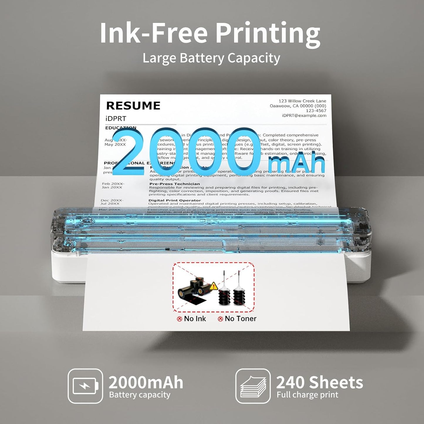 iDPRT Portable Thermal Printer,203DPI Wireless Bluetooth Small Printers for Travel,Office,Vehicles,Support 8.5" x 11" US Letter&A4 A5 Size, Compatible with Smartphone & Laptop