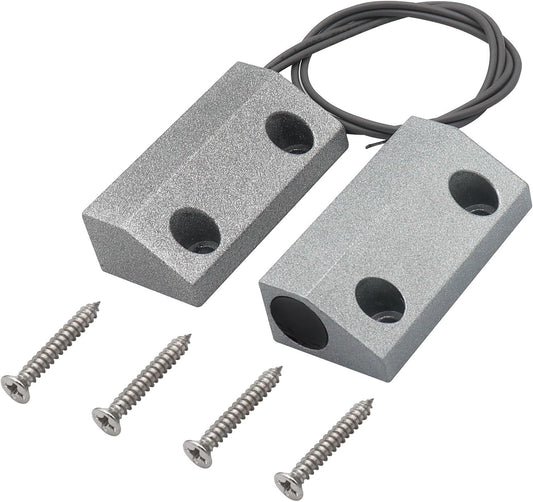 Magnetic Reed Switch Wired Surface Mount Normally Open NO Contact Sensor Alarm Magnetic Door Switch with 2 Wires, Zinc Alloy Sliver, MC-56