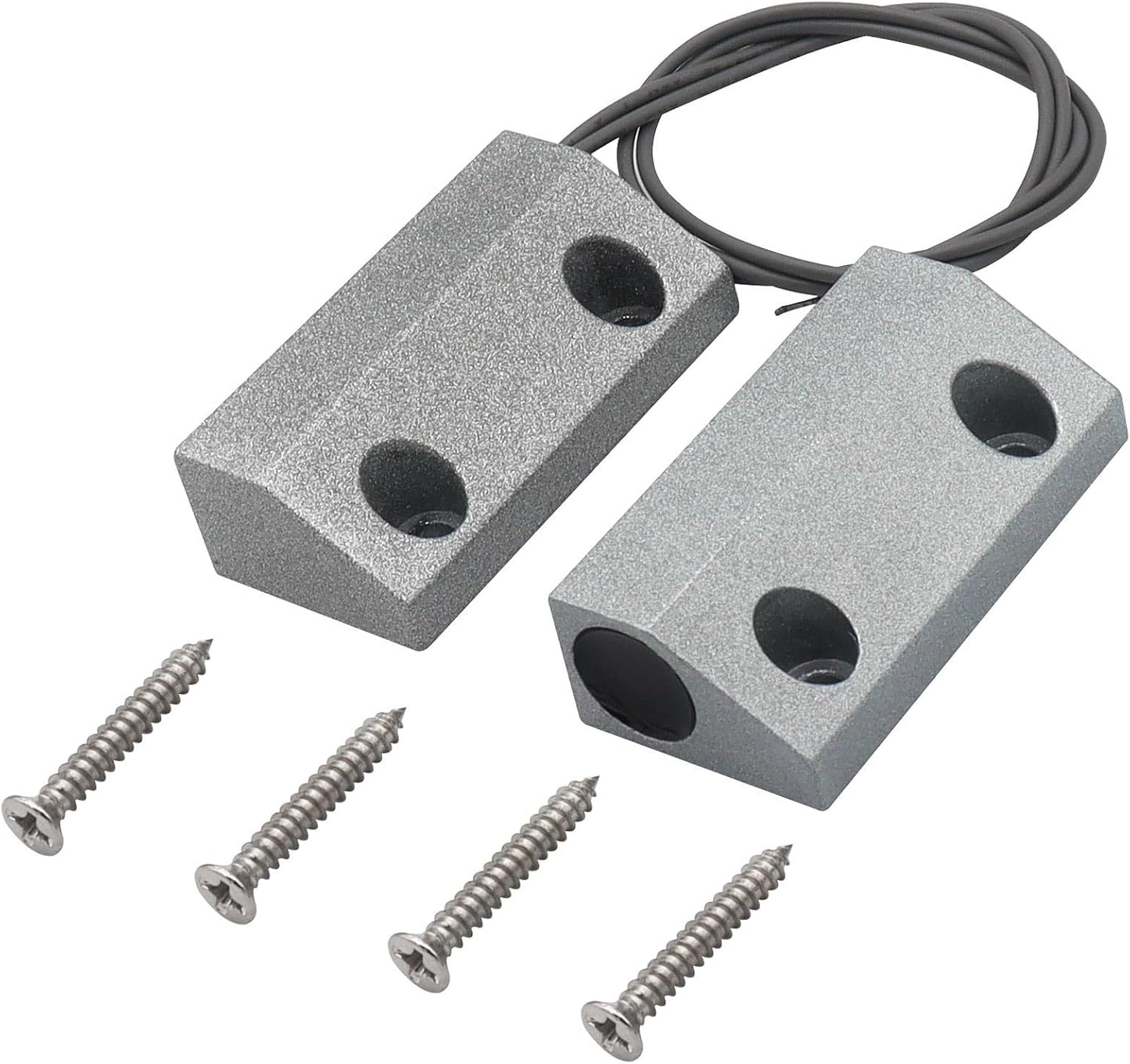 Magnetic Reed Switch Wired Surface Mount Normally Closed NC Contact Sensor Alarm Magnetic Door Switch with 2 Wires, Zinc Alloy Sliver, MC-56