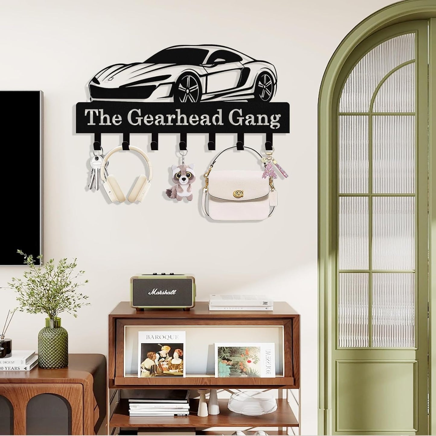 Personalized Car Key Holder Wall Mount, Custom Metal Key Rack Key Holder with Name, Deer Cabin Wall Keys Hanger with Hooks for Entryway, Front Door, Hallway, Kitchen, Living Room