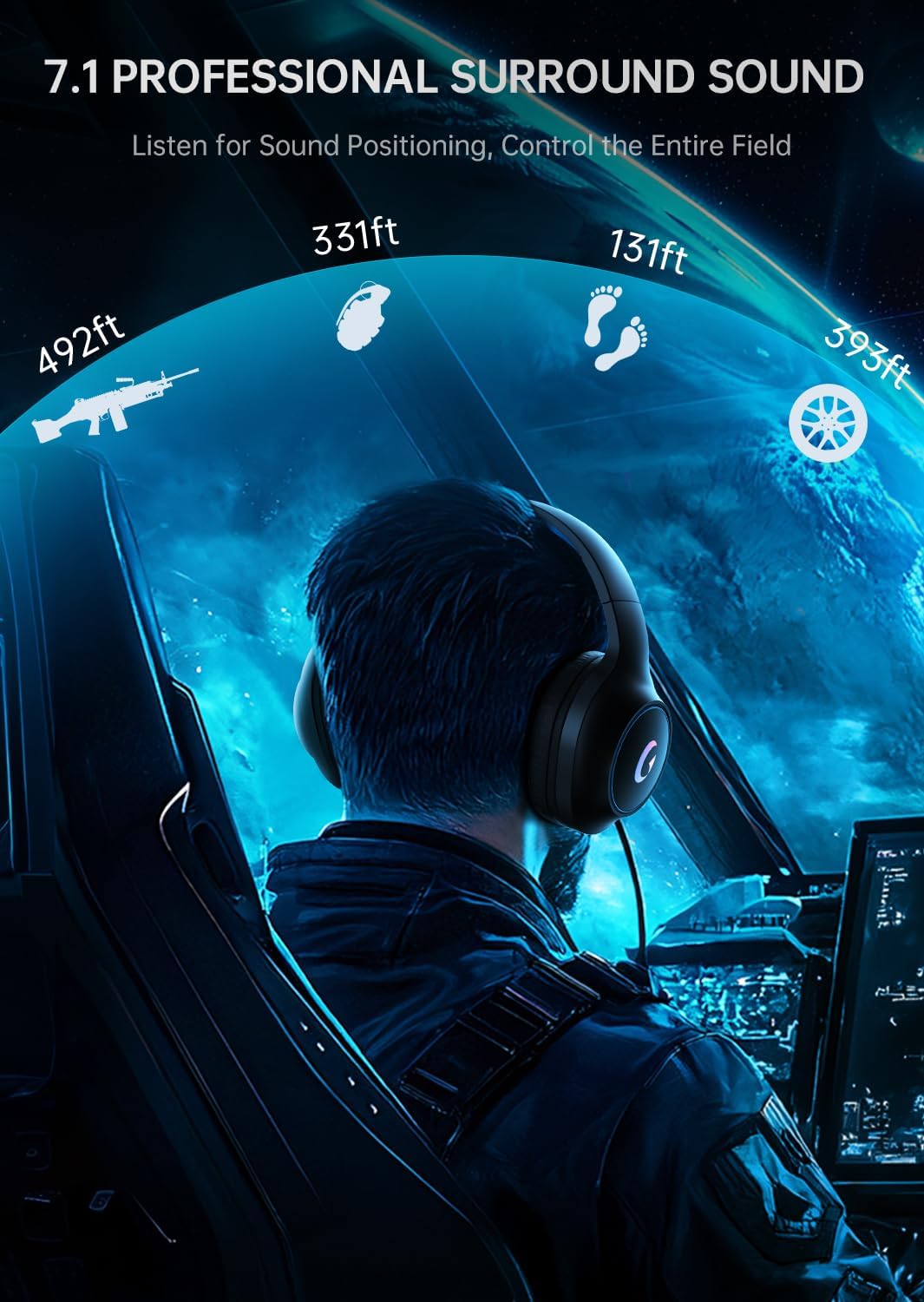 CM7002 Gaming Headset for PS5, PS4, PC, Mac, Switch, Xbox Series, Surround Sound RGB Gaming Headphones with Noise Canceling Microphone, 50MM Dynamic Drivers, 3.5MM Audio Jack, Blue