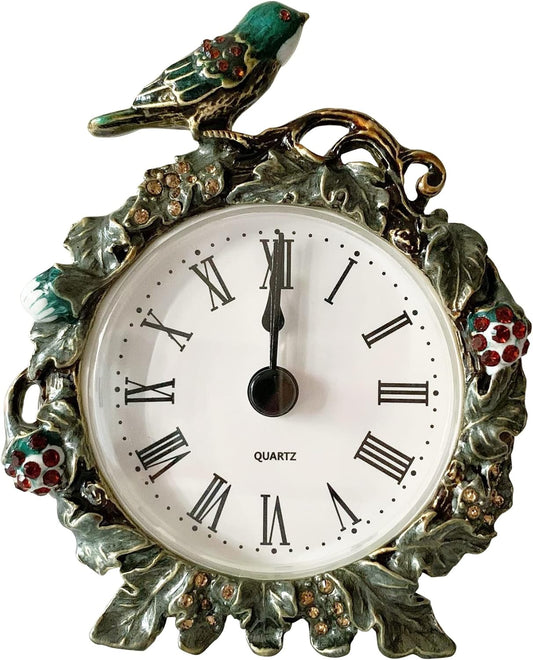 Decorative Mini Table Clock, Vintage Metal Silent Analog Quartz Battery Operated Table Top Clock for Living Room Decor Shelf