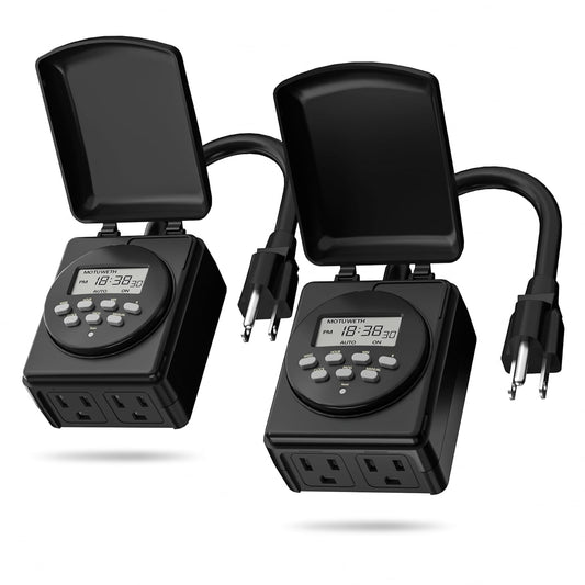 BN-LINK 7 Day Outdoor Heavy Duty Digital Programmable Timer, Outdoor Timer Outlet Waterproof, 2 Grounded Electrical Outlets for Christmas Lights, ETL Listed（2 Pack）