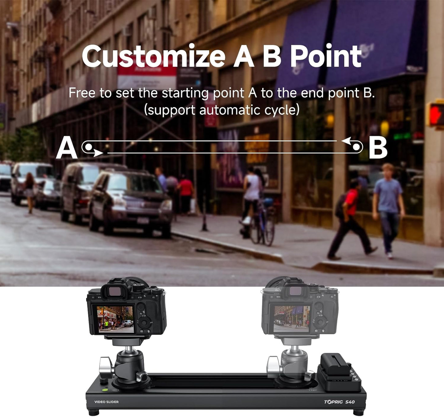 Accsoon Toprig 16inch/40cm Motorized Camera Slider, Button/APP Control Dolly Rail Slider, Speed Adjust/Time-Lapse/120° Panoramic Shooting/Loop Mode, Compatible with DSLR Camera, Gopro, Camcorder (S40)