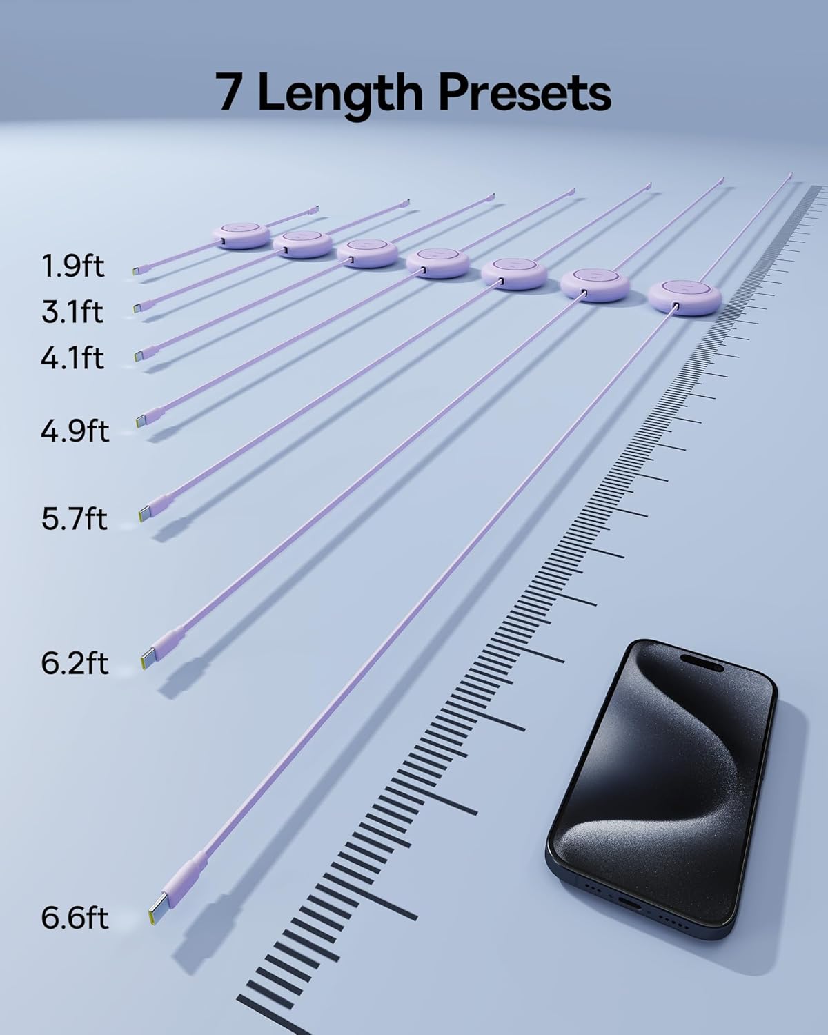 Baseus USB C to USB C Cable, 100W 6.6ft Retractable USB C Fast Charging Cable, 7-Stage Length Preset Retractable Charger Cord for iPhone 16 15 Pro Plus Pro Max, MacBook, iPad Pro, Samsung S24/S23+