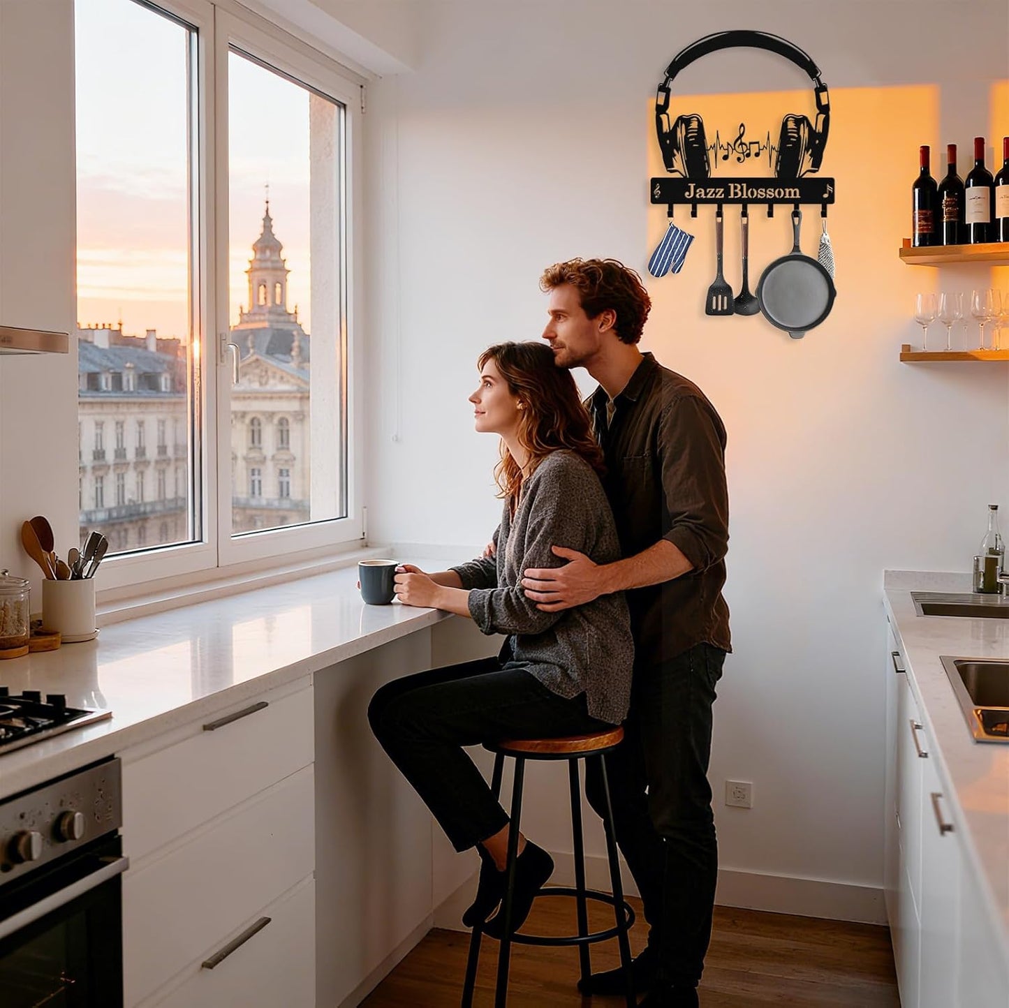 Personalized Headphone Key Holder Wall Mount, Custom Metal Key Rack Key Holder with Name, Deer Cabin Wall Keys Hanger with Hooks for Entryway, Front Door, Hallway, Kitchen, Living Room