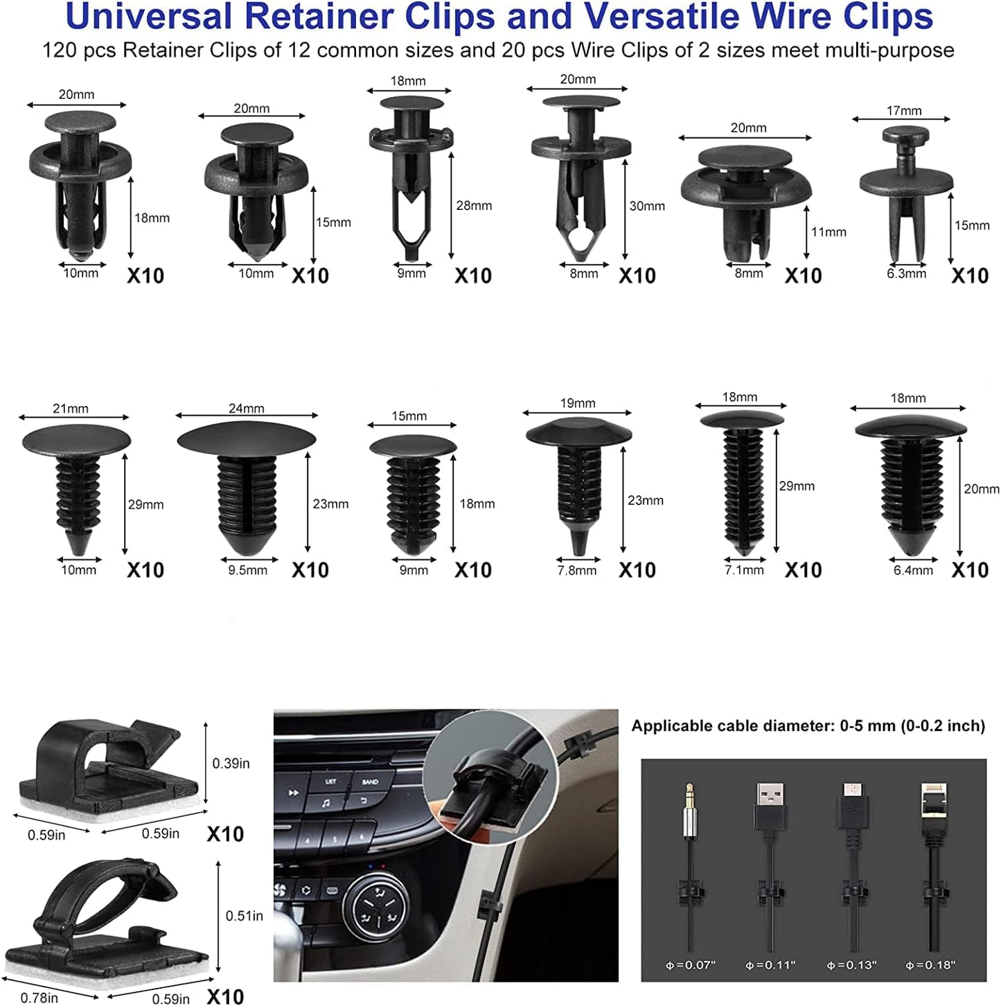 Trim Removal Tool Kit 250Pcs Car Removal Tool Kit Pry Tool Set Auto Clip Pliers Panel Door Radio Dash Window Bumper Adhesive Cable Clips Retainer Clip Set Terminal Removal Tool Set Fastener Remover