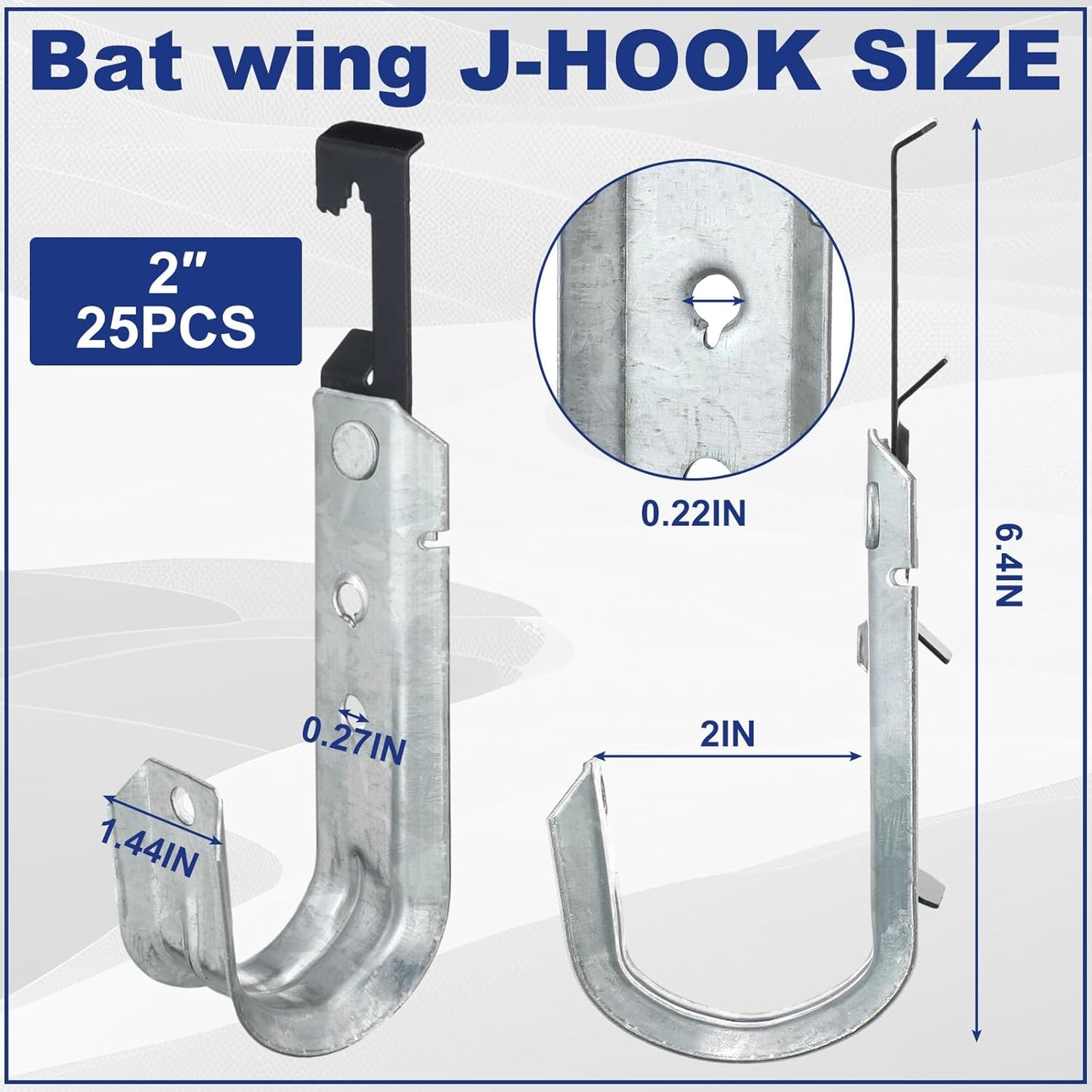 Zonon 25 Pcs J Hooks for Hanging Metal J Hook Hangers Cable Support with Bat Wing Heavy Duty G60 Galvanized Steel Cable Hooks for Attaching Ceiling Wire Threaded Rod, Ul Certification(2 Inch)