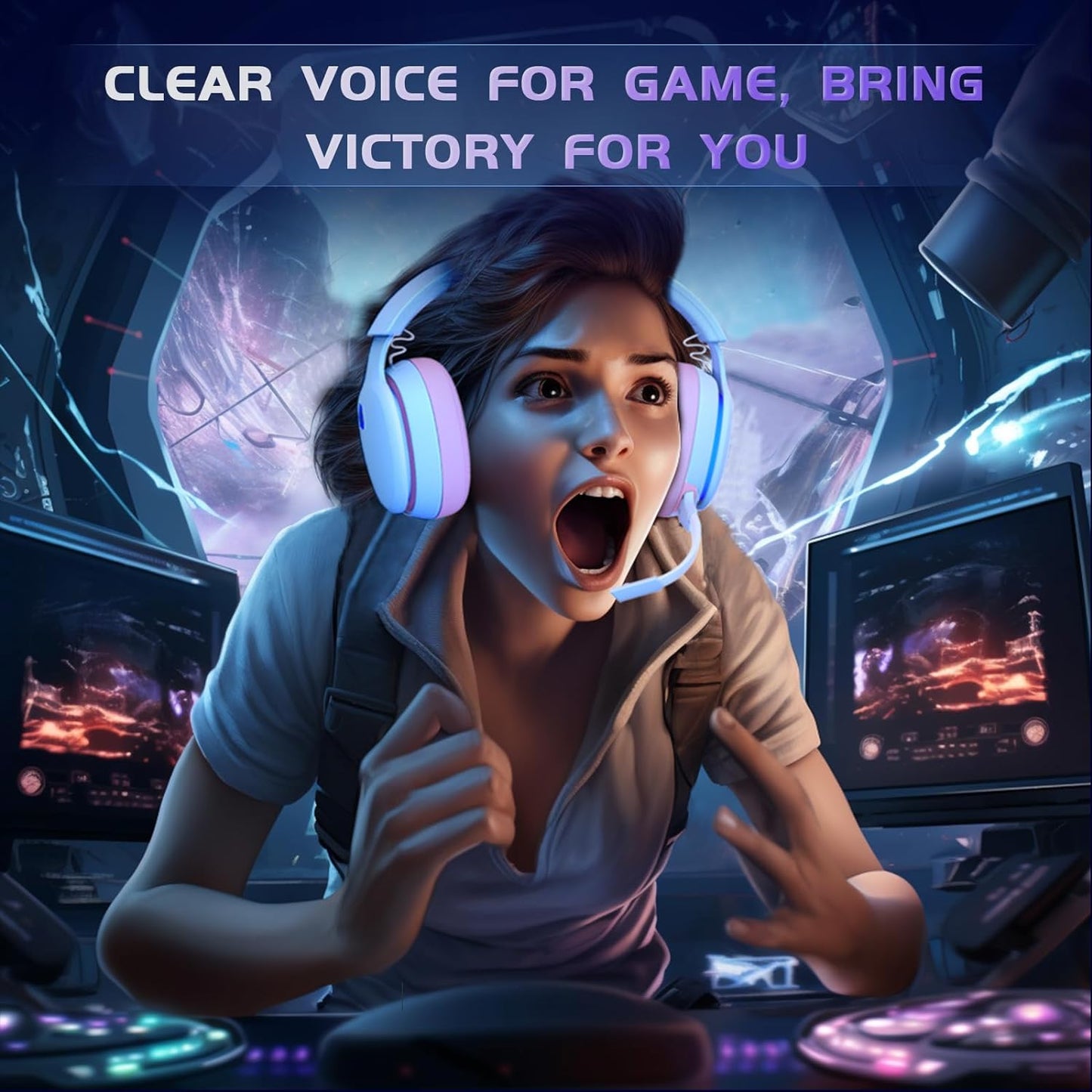 2.4GHz Wireless Gaming Headset for PS5, PS4 Fortnite & FPS Gamers, PC, Nintendo Switch, Bluetooth 5.3 Gaming Headphones with Noise Canceling Mic, Stereo Sound, 40+Hr Battery (Pink)