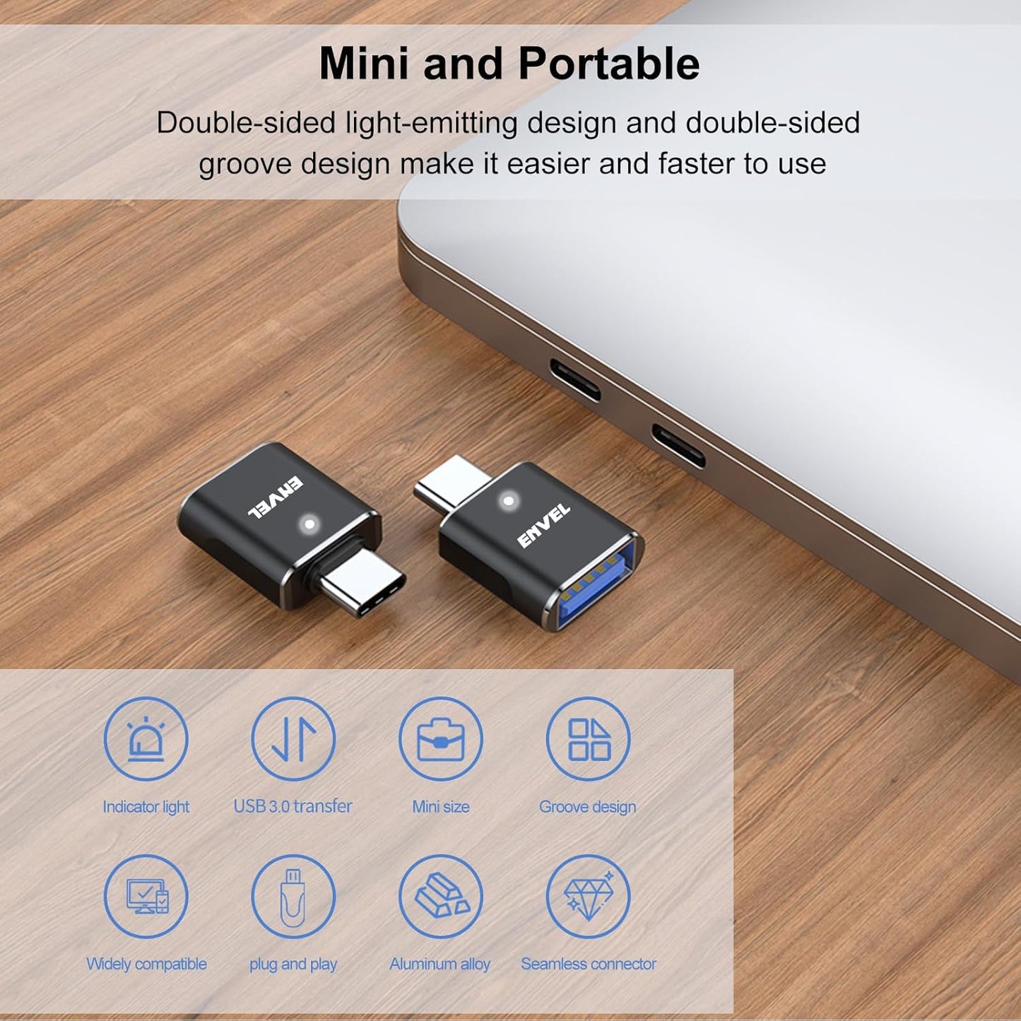 ENVEL USB to USB C Adapter, USB3 5Gbps High Speed Data Transfer, OTG Converter Thunderbolt3 to USB Female Compatible with Apple iWatch iPhone 15 Pro Max iPad Air 4 5 Mini 6 (Black C, USB C Male)