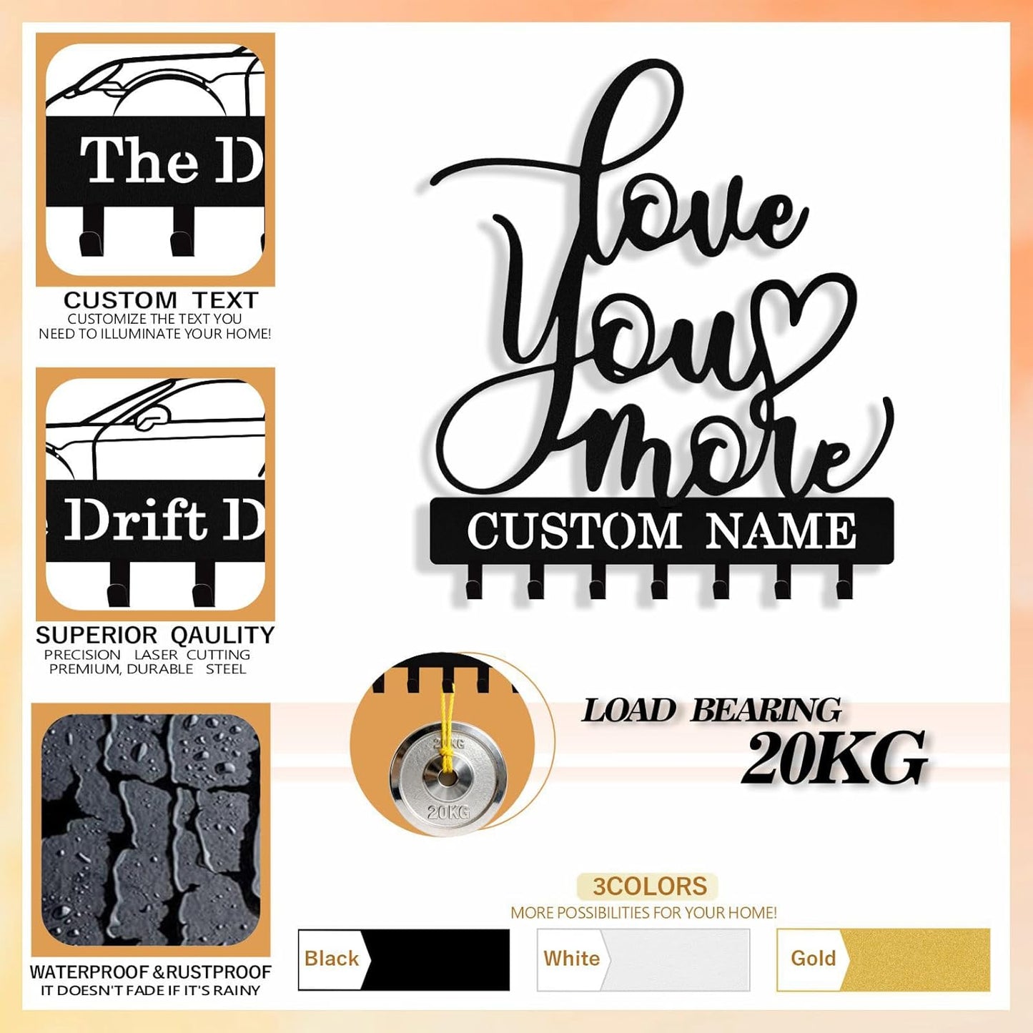 Personalized Key Holder Wall Mount, Custom Metal Key Rack Key Holder with Name, Deer Cabin Wall Keys Hanger with Hooks for Entryway, Front Door, Hallway, Kitchen, Living Room